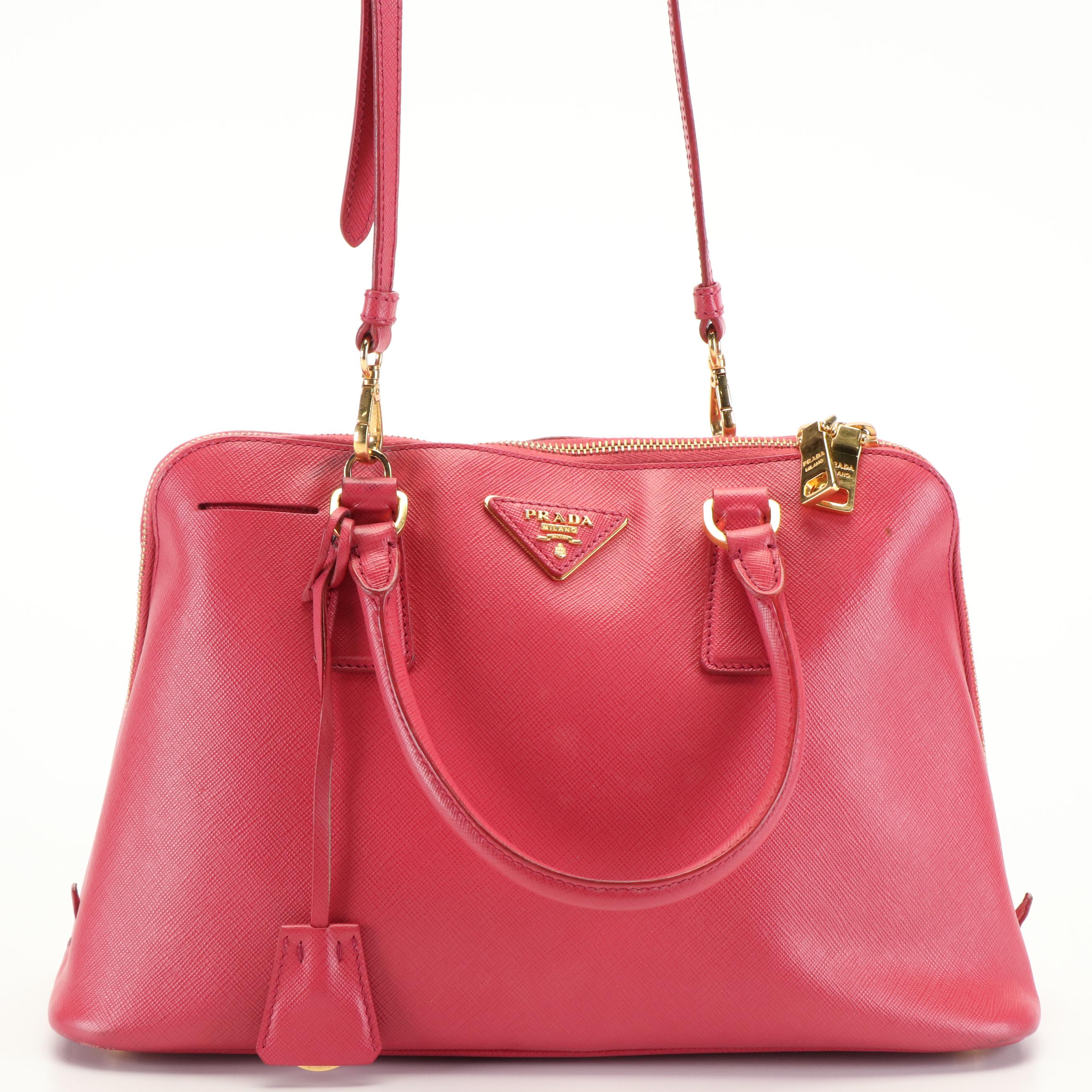 Prada Promenade Peonia Saffiano Leather Convertible Bag