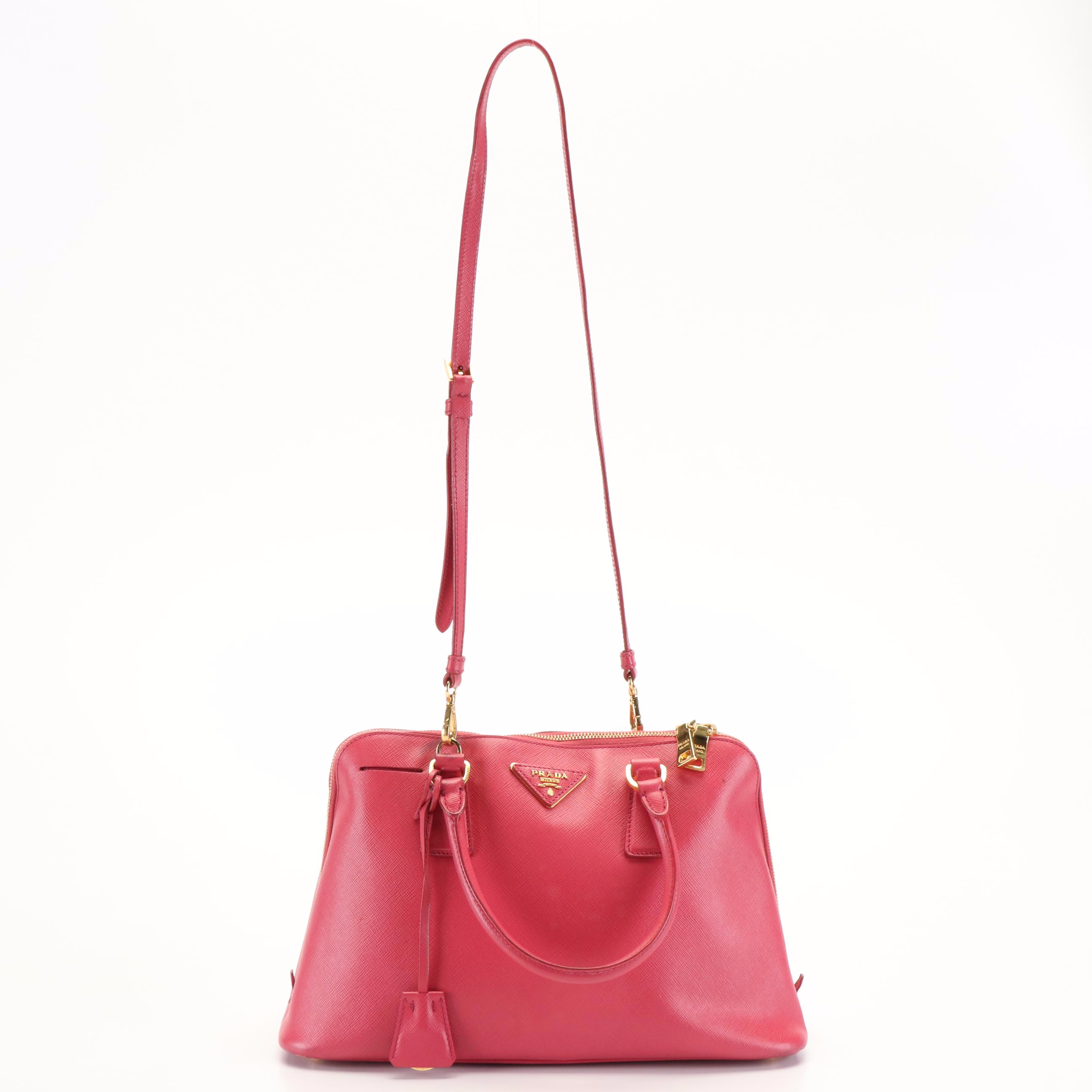 Prada Promenade Peonia Saffiano Leather Convertible Bag