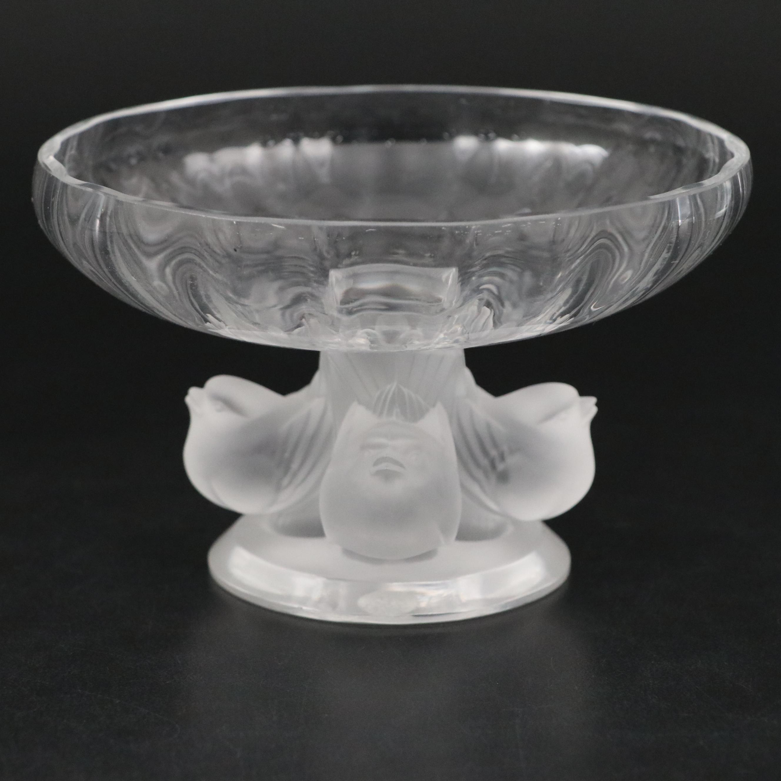 Lalique "Nogent" Frosted and Clear Crystal Footed Bowl, 1945–1977