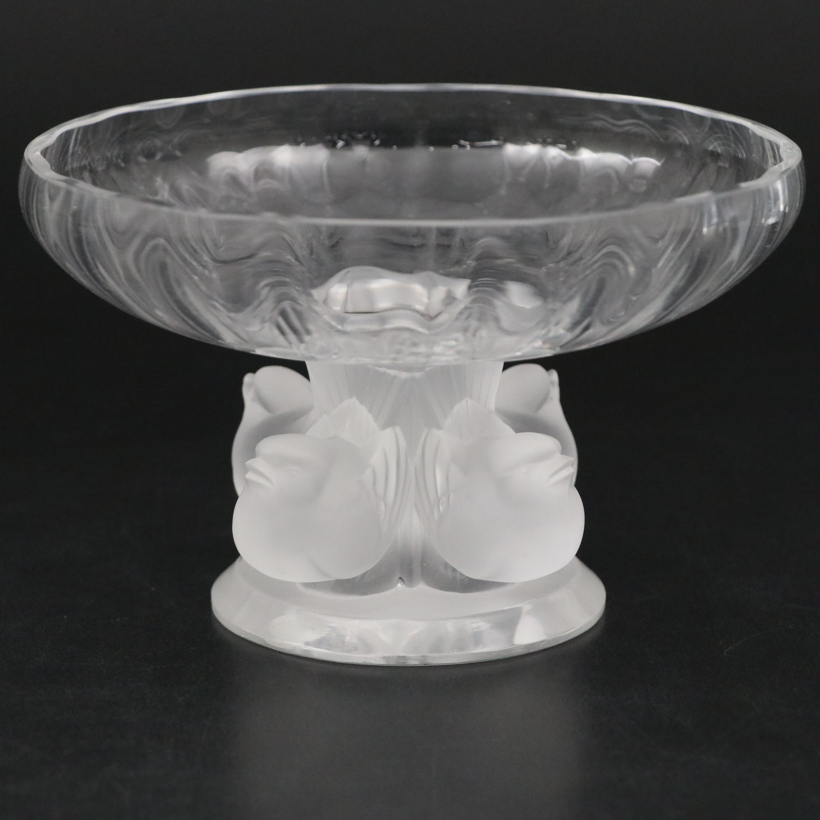 Lalique "Nogent" Frosted and Clear Crystal Footed Bowl, 1945–1977