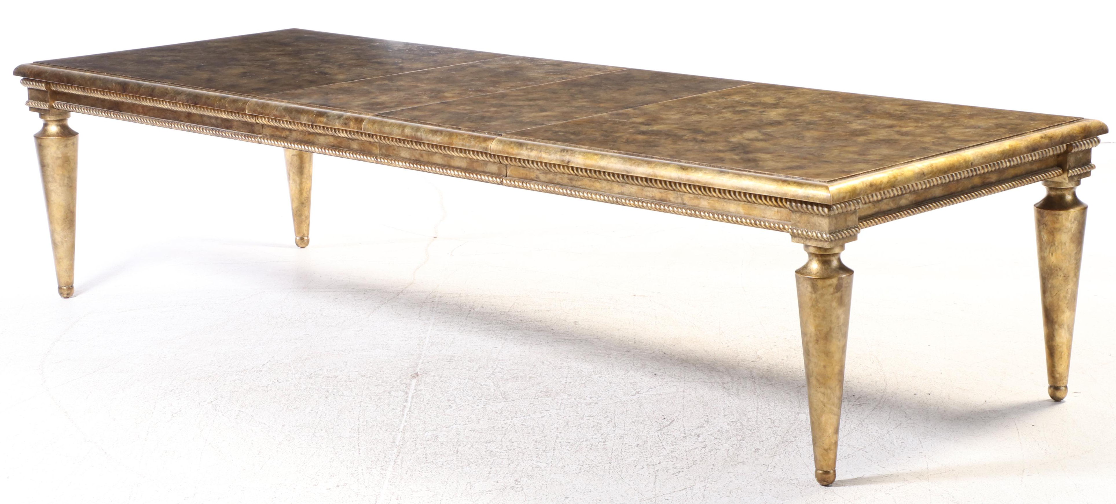 Swaim Furniture Gold Leaf-Decorated Extension Dining Table and Ten Chairs