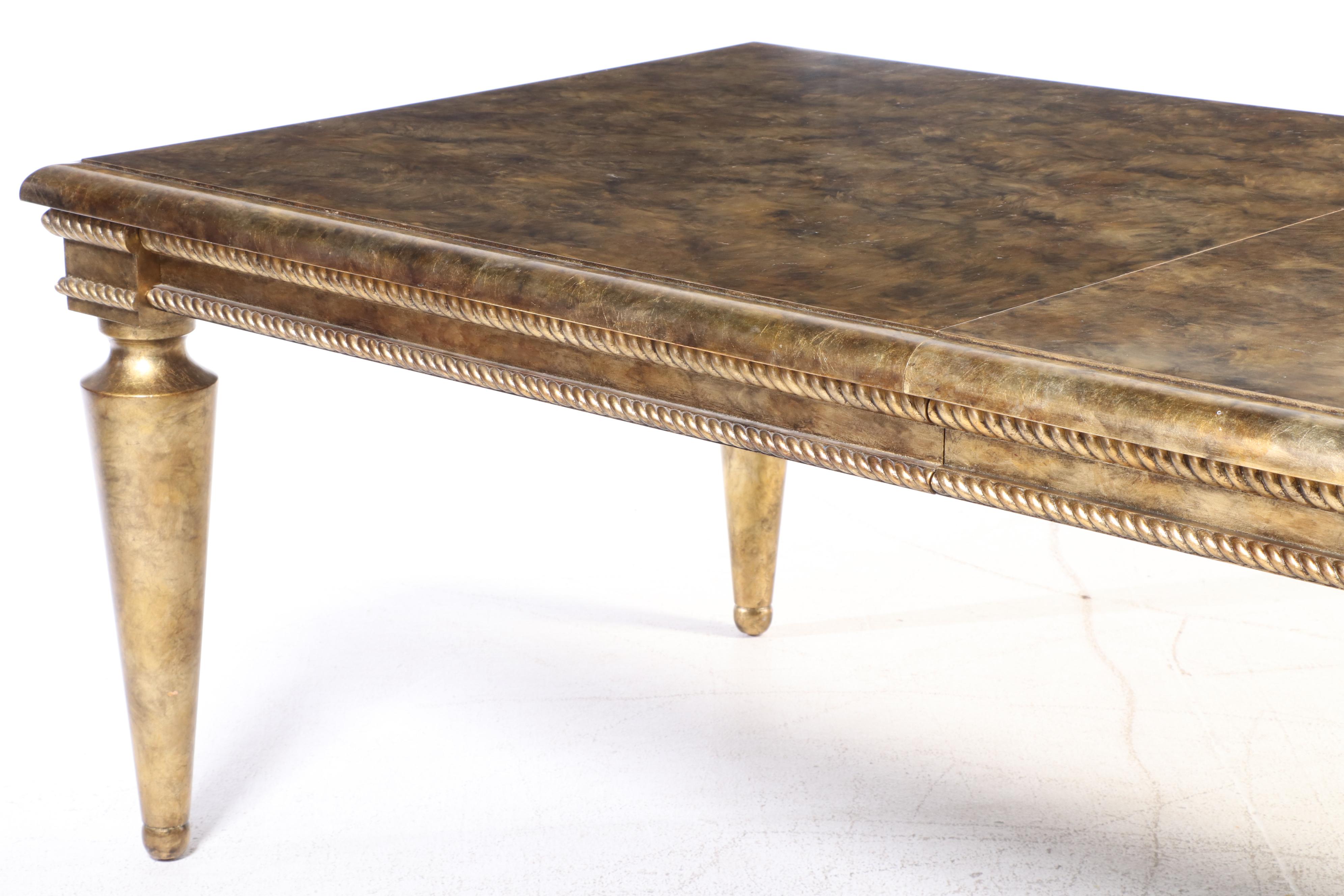 Swaim Furniture Gold Leaf-Decorated Extension Dining Table and Ten Chairs