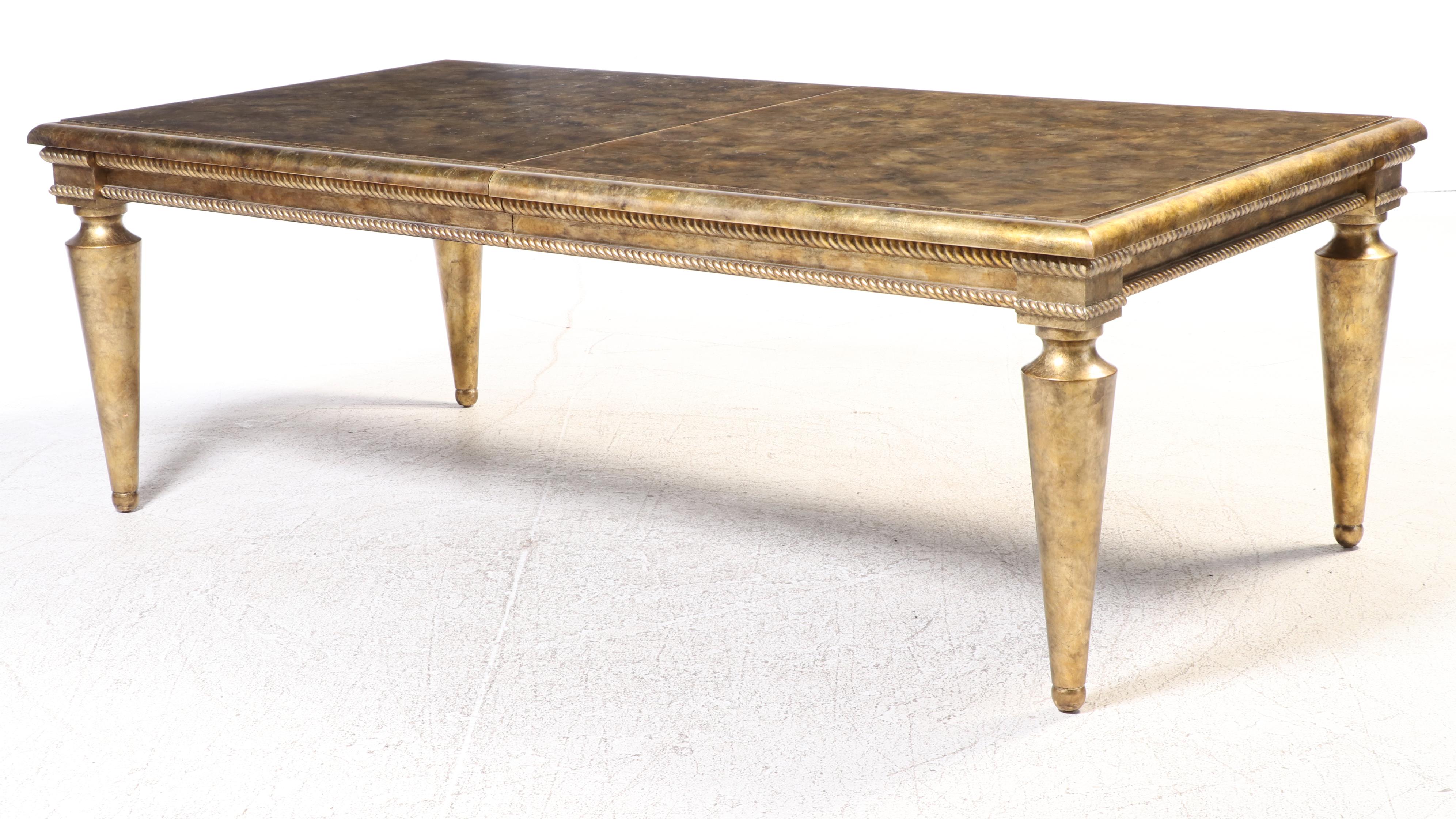 Swaim Furniture Gold Leaf-Decorated Extension Dining Table and Ten Chairs