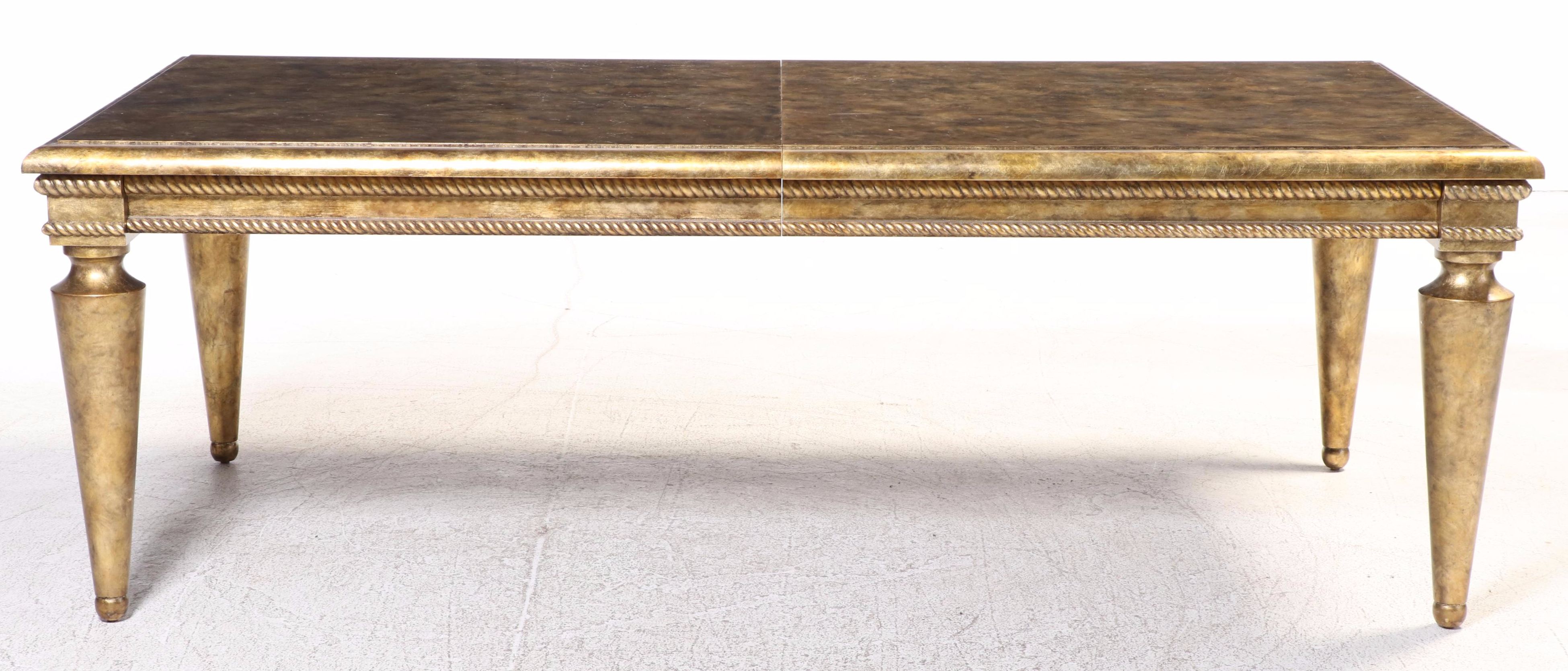 Swaim Furniture Gold Leaf-Decorated Extension Dining Table and Ten Chairs