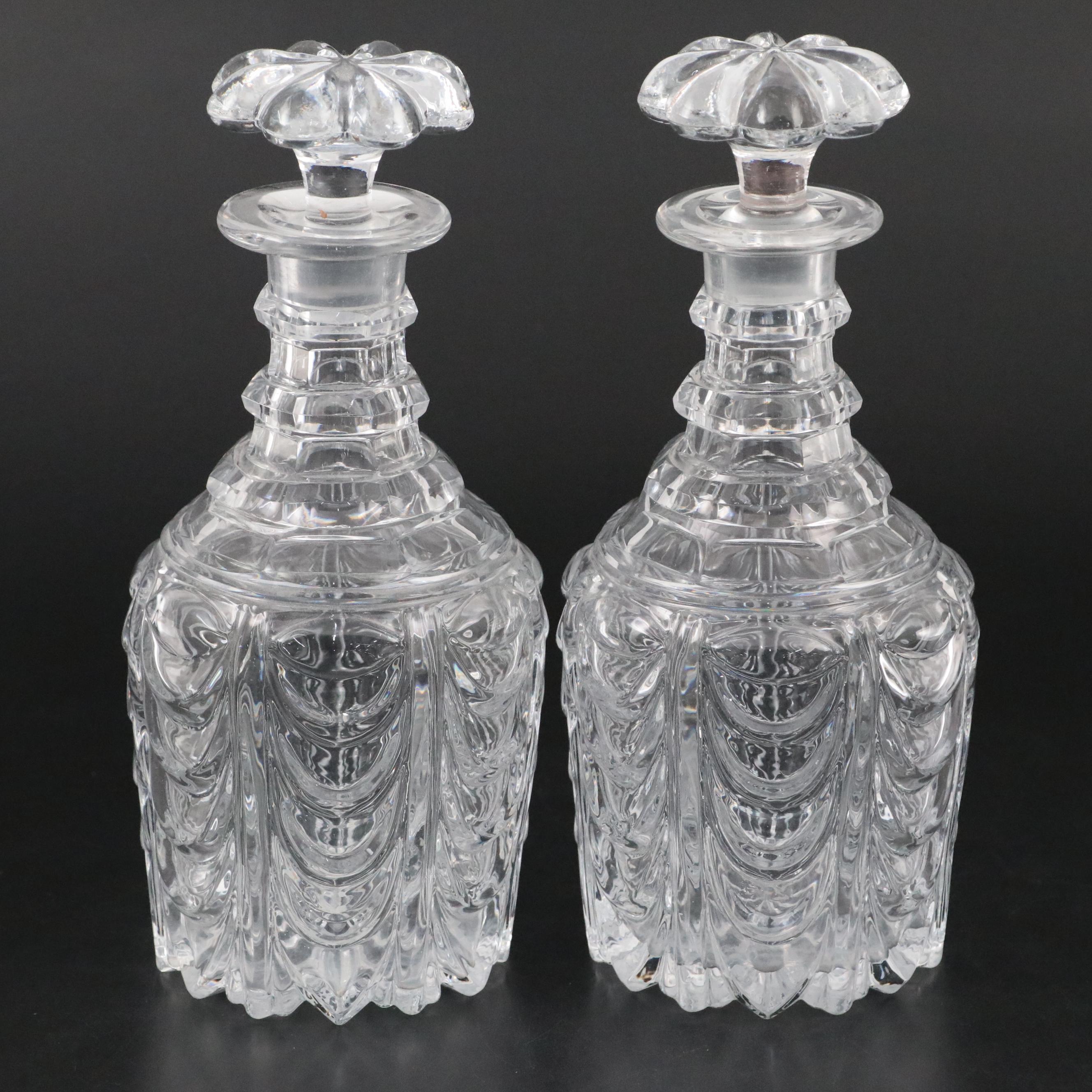 Pair of Baccarat Mold Blown Glass ‘Moule En Plein’ Decanters