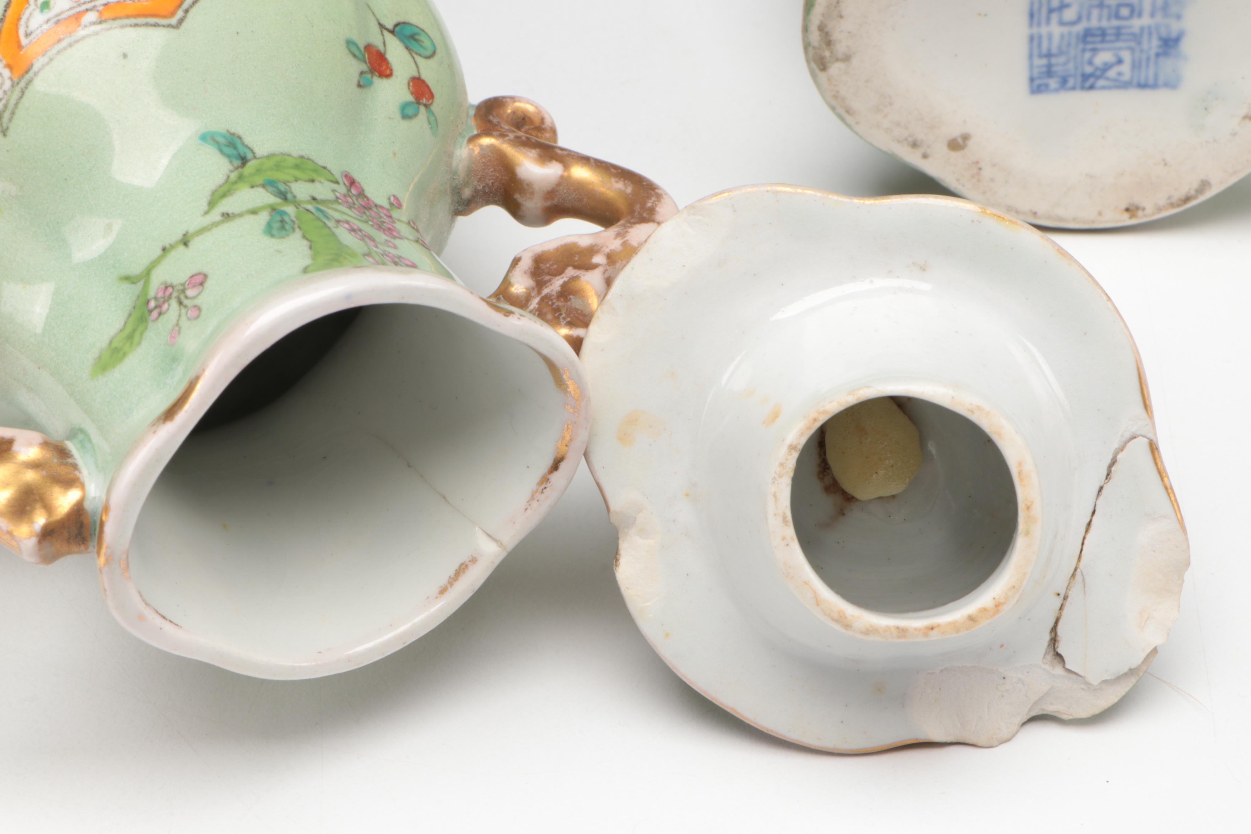 Chinese Celadon Ground Lidded Porcelain Vases with Guardian Lion Finials