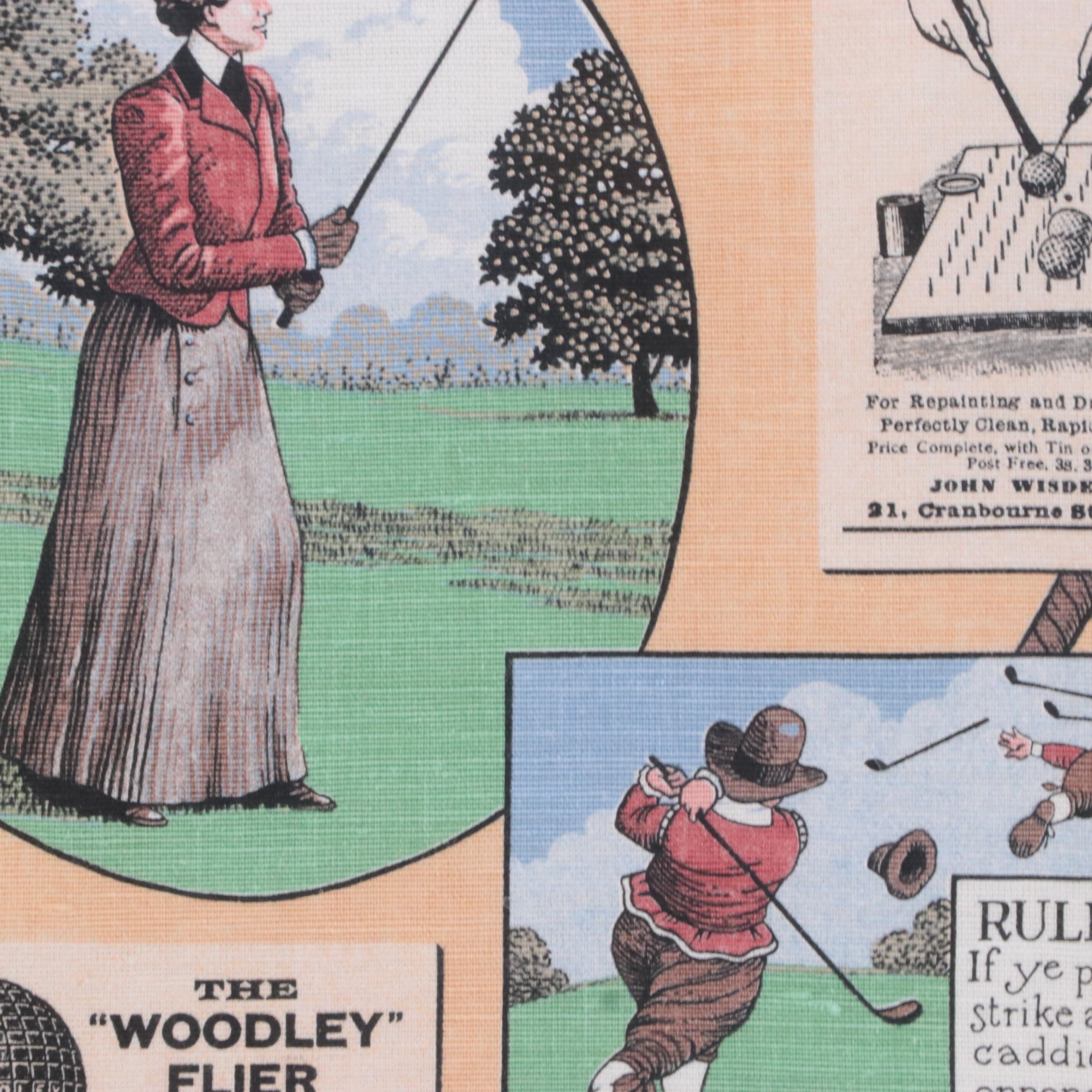 Screenprinted Golf Textile After R. Batchelder, Mid to Late 20th Century