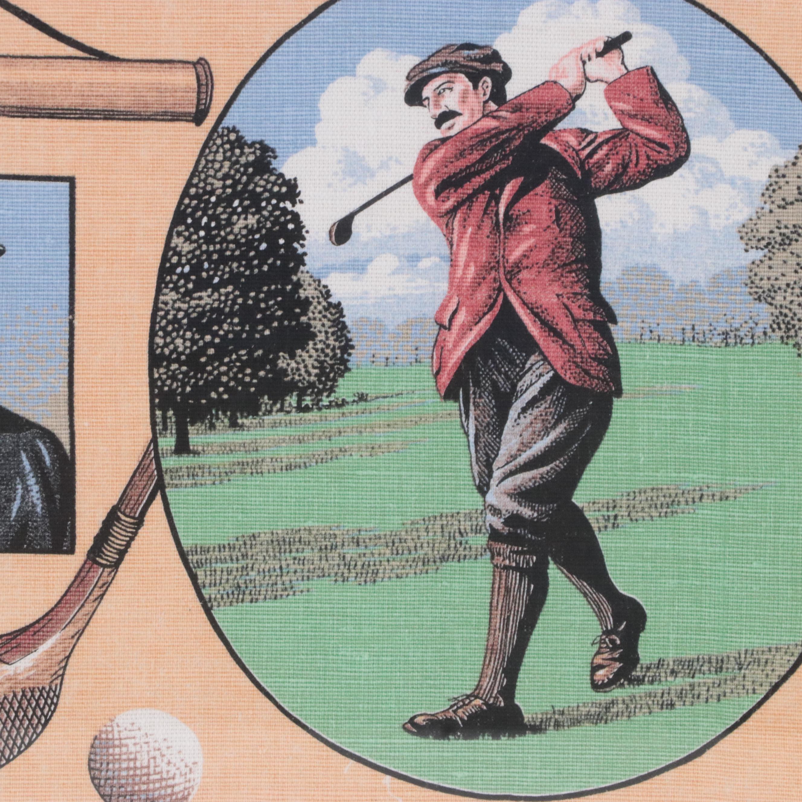 Screenprinted Golf Textile After R. Batchelder, Mid to Late 20th Century