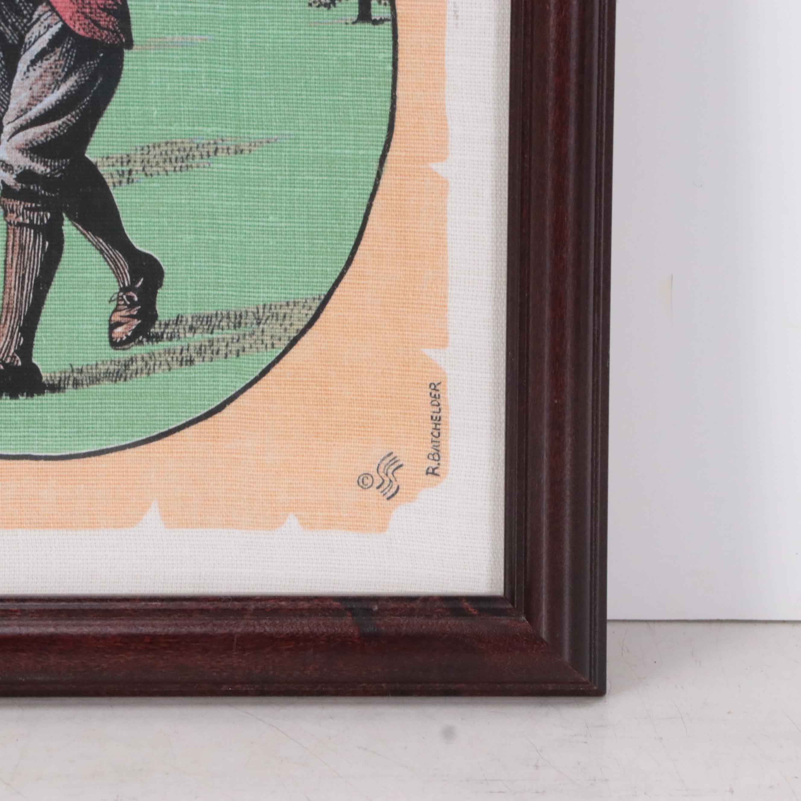 Screenprinted Golf Textile After R. Batchelder, Mid to Late 20th Century