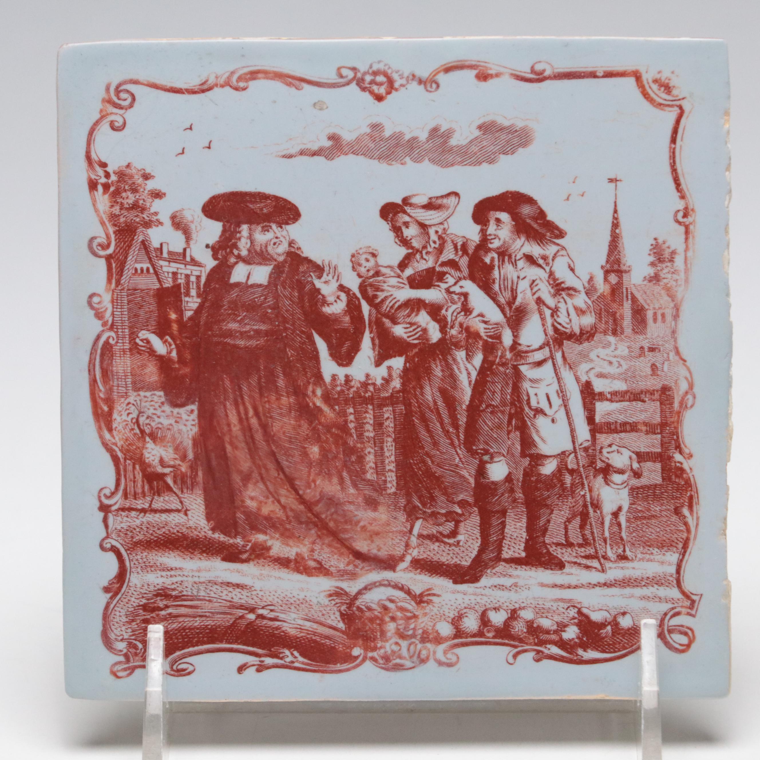 Jesus Turning Water into Wine with Other Dutch Blue and English Red Delft Tiles