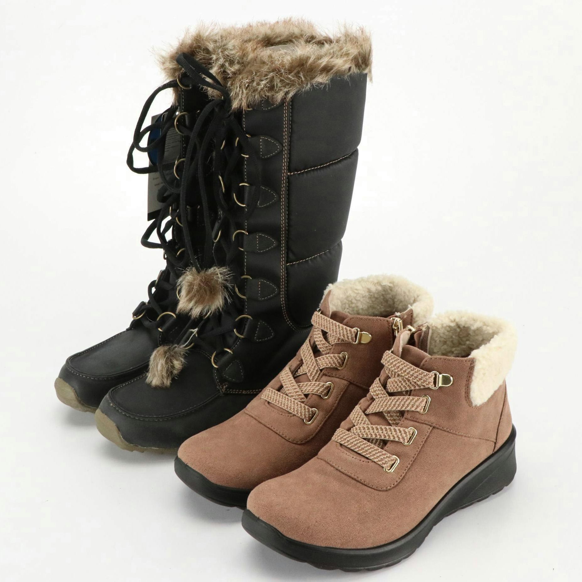 ZeroXposur Waterproof Faux Fur Puffy Boots and BZees Generation Boots, Boxes