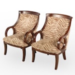 Pair of Classical Style Beech and Zebra-Print Armchairs