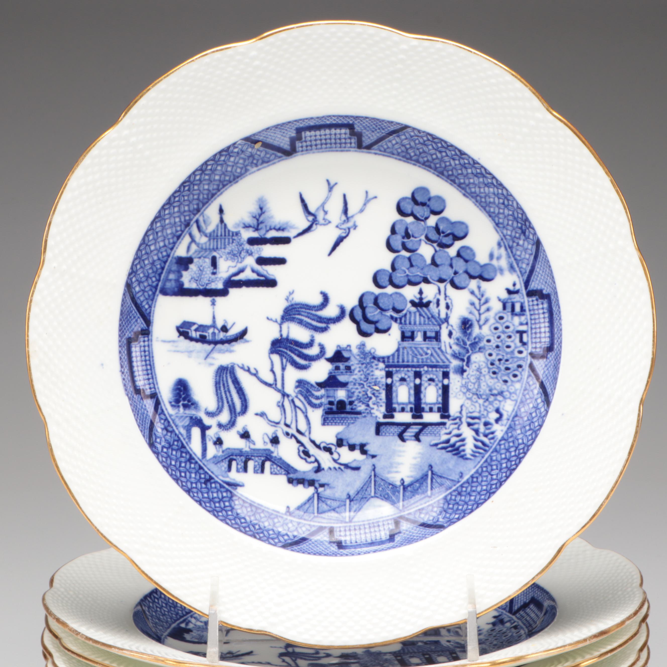 Minton Basket Weave Border Blue Willow Bowls, Late 19th Century