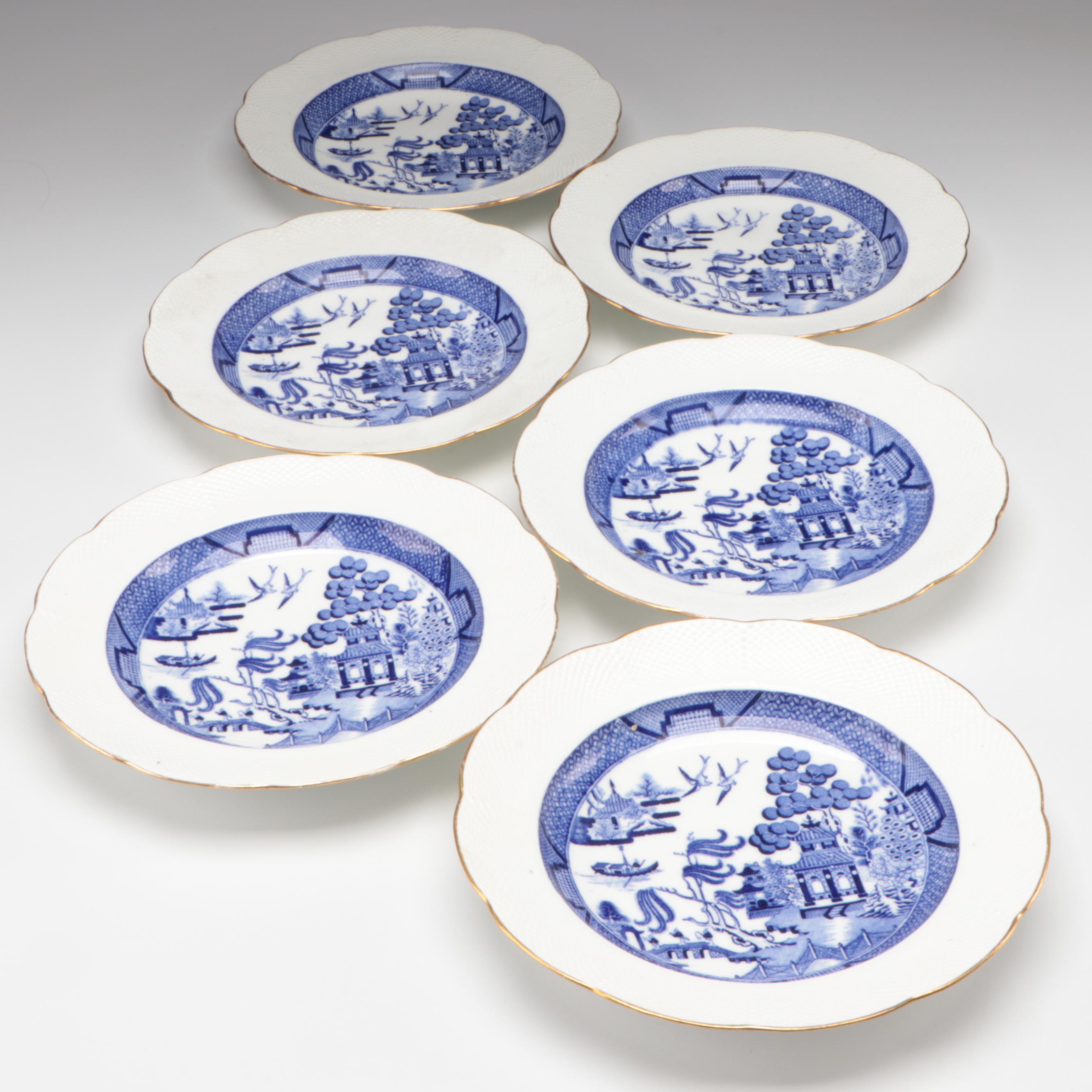 Minton Basket Weave Border Blue Willow Bowls, Late 19th Century