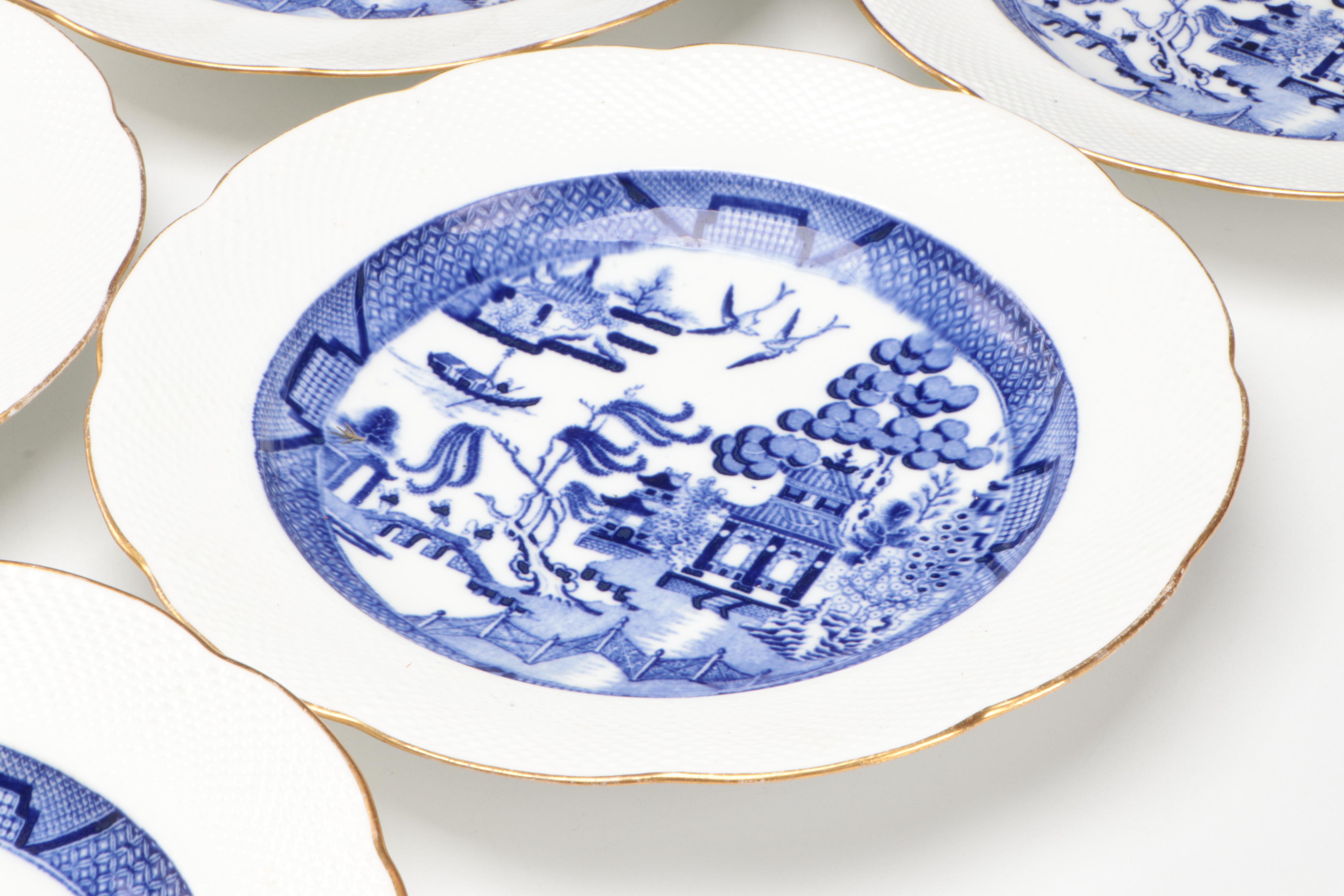 Minton Basket Weave Border Blue Willow Bowls, Late 19th Century