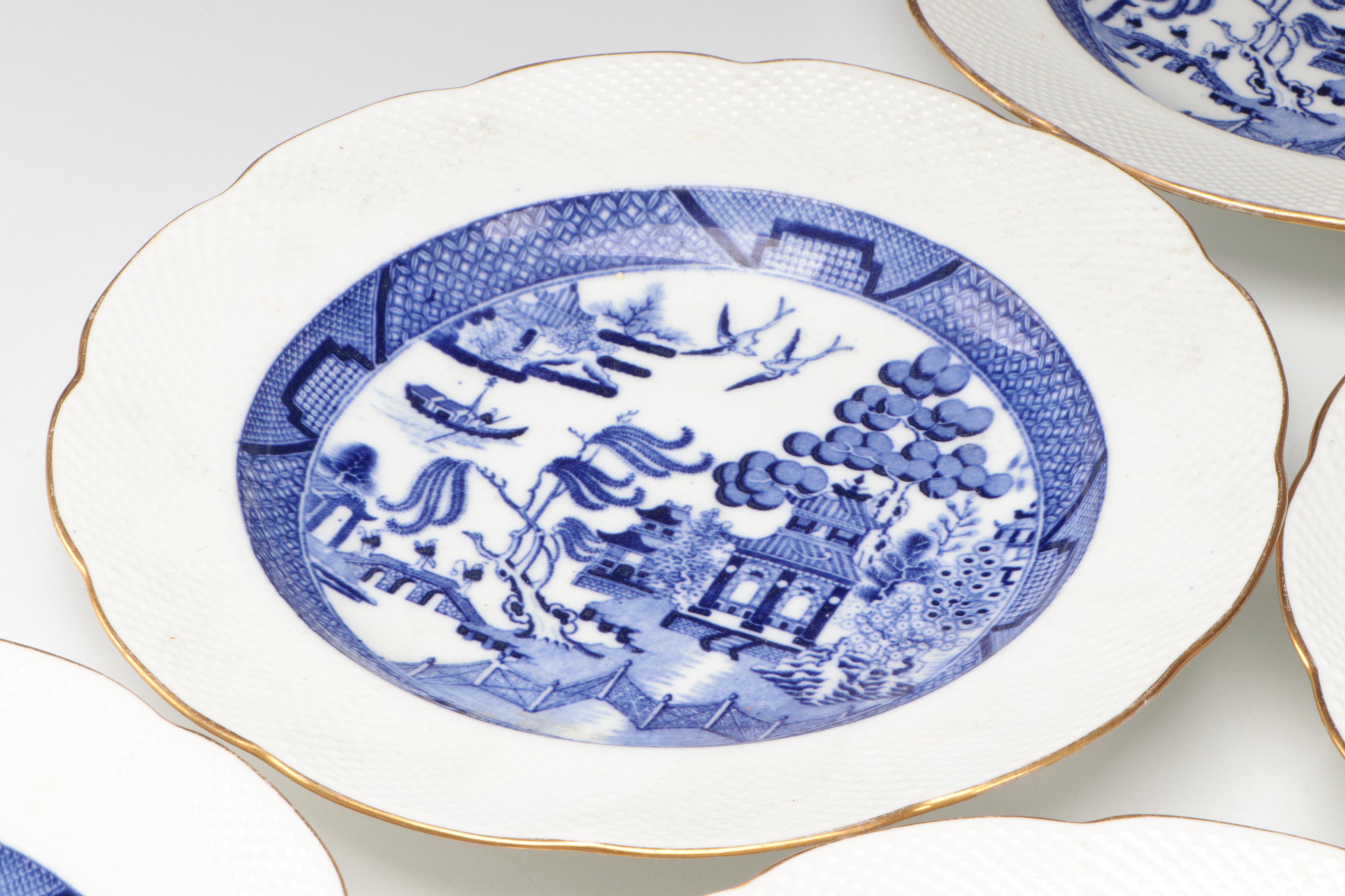 Minton Basket Weave Border Blue Willow Bowls, Late 19th Century