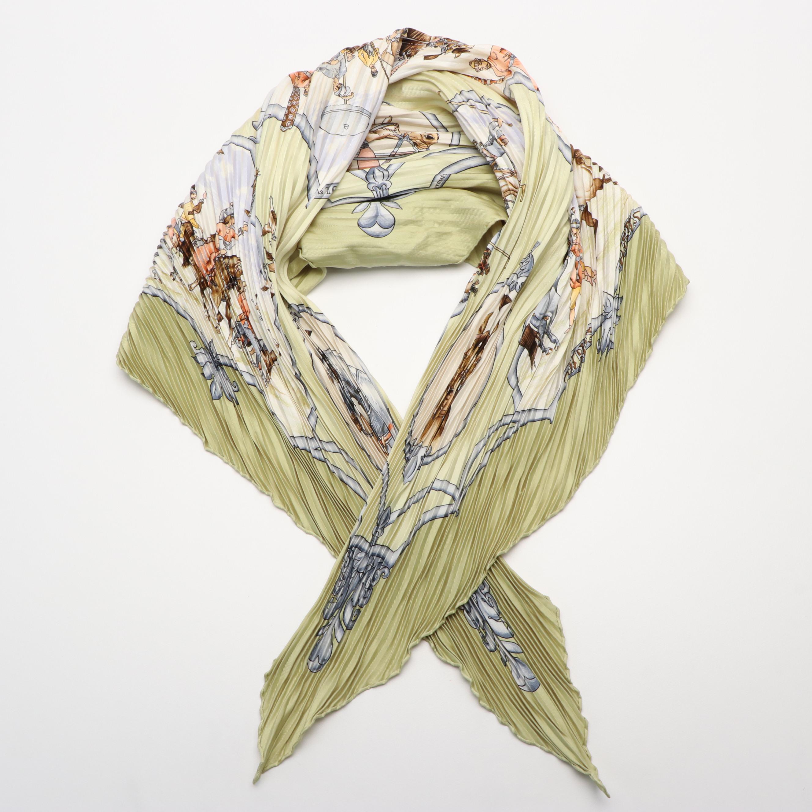 Hermès "Les Chevaux Des Moghols" Plissé  Silk Scarf