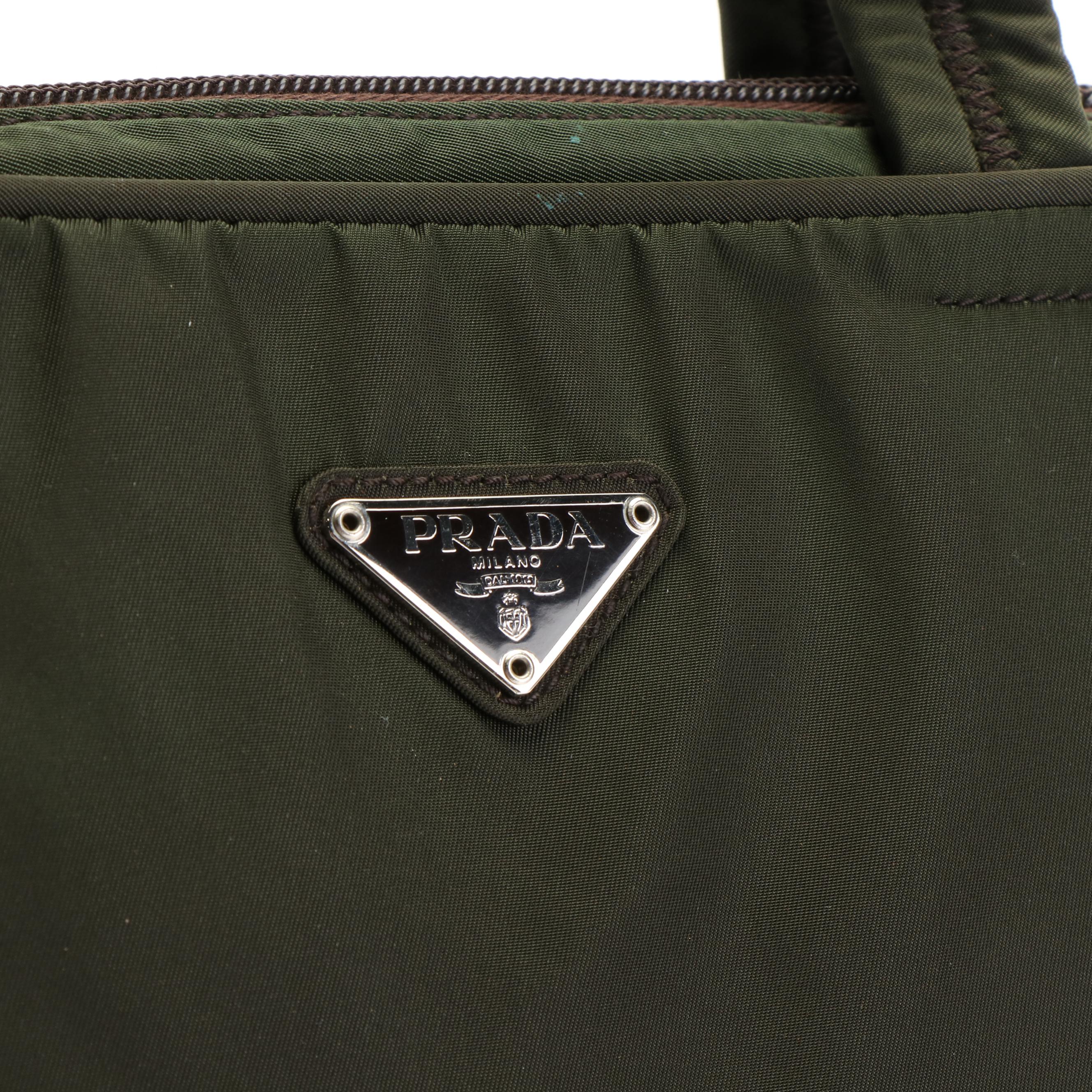 Prada Black Logo Tessuto Green Nylon Document Bag