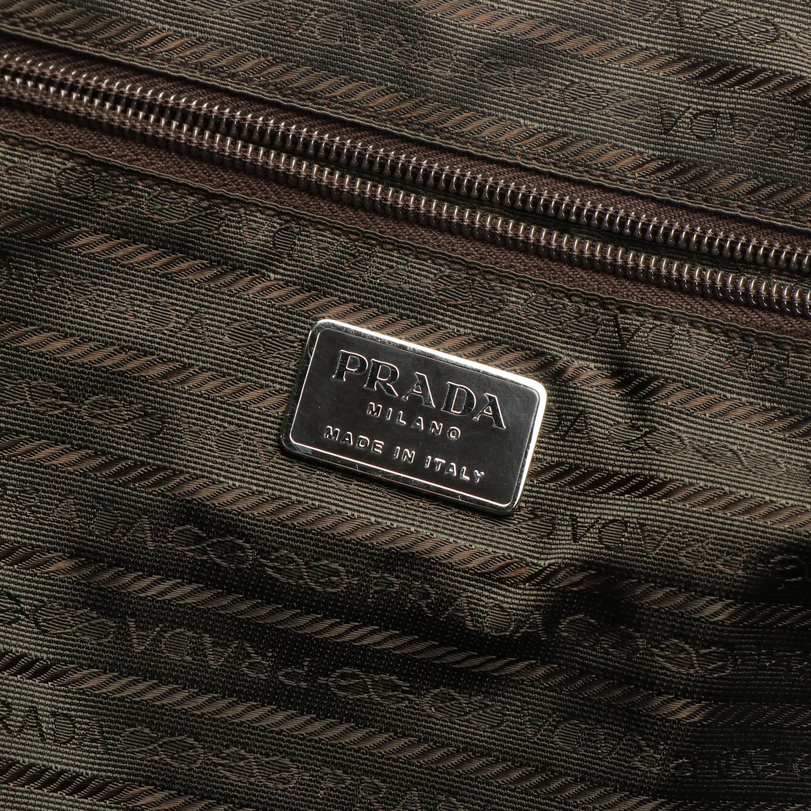 Prada Black Logo Tessuto Green Nylon Document Bag
