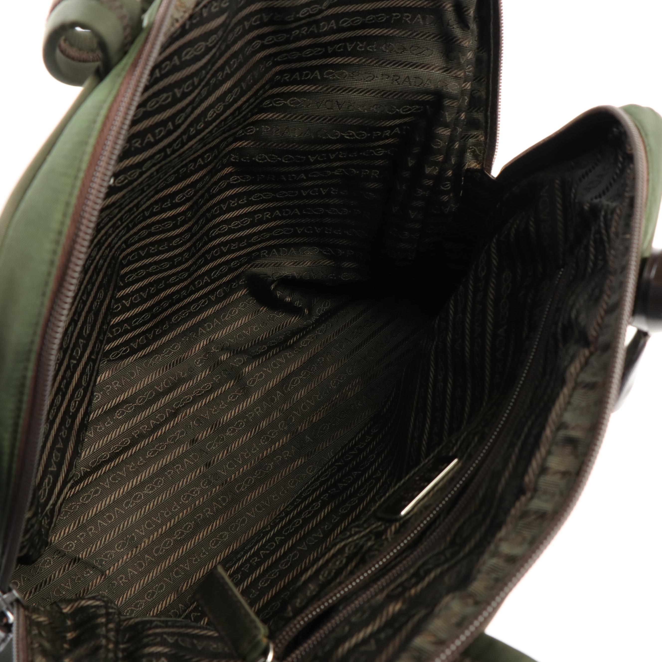 Prada Black Logo Tessuto Green Nylon Document Bag