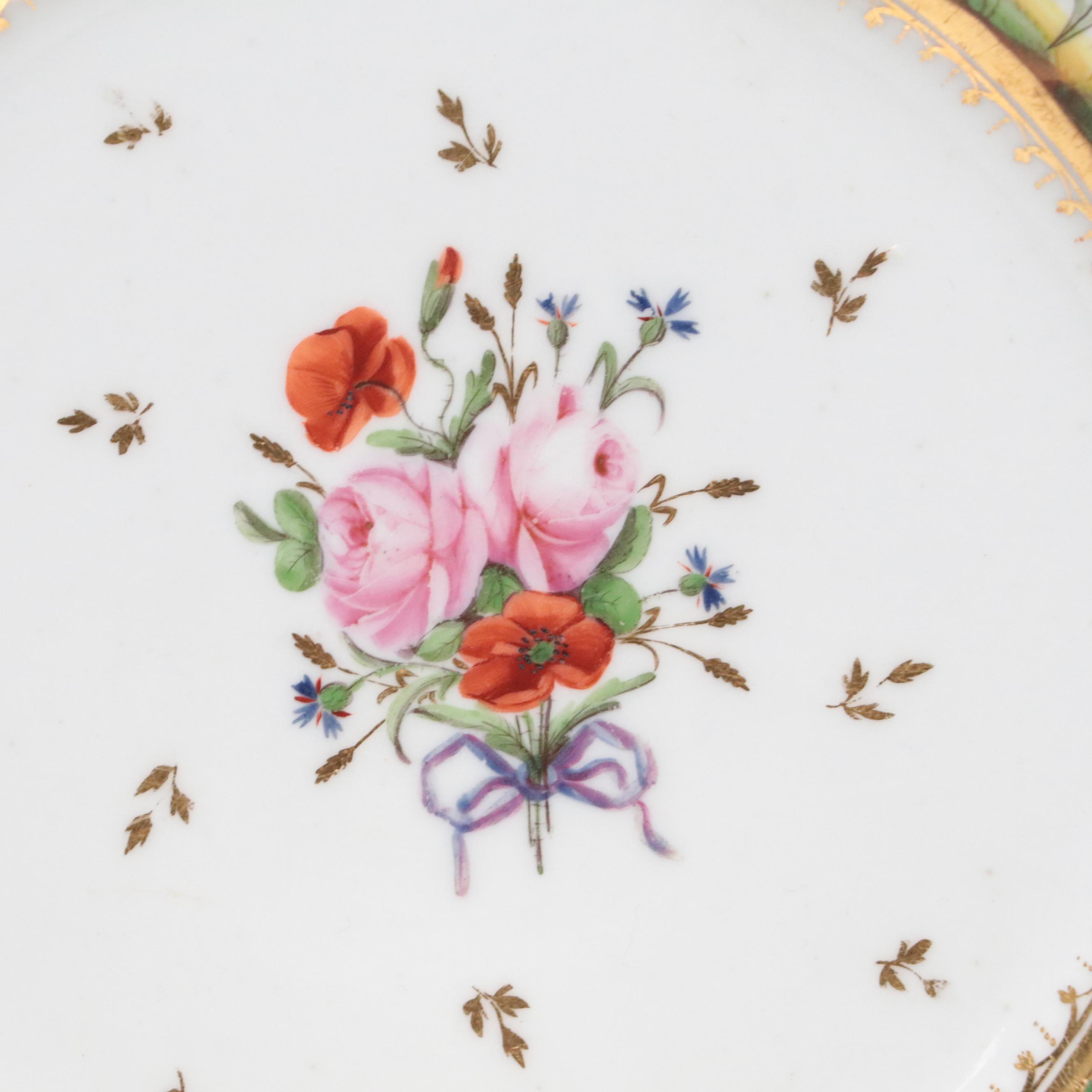 Hand-Painted Floral Porcelain Luncheon Plates and Serving Dishes