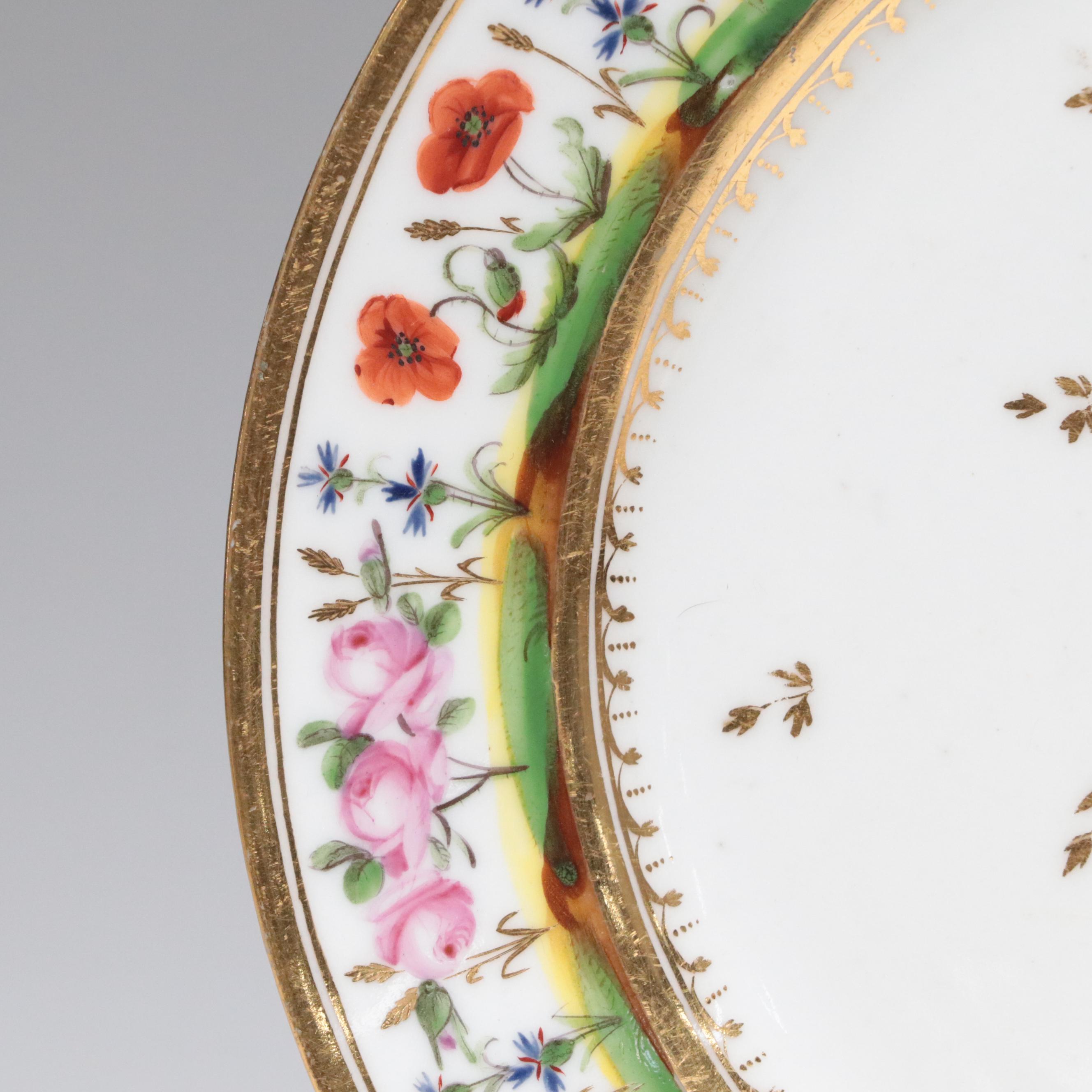 Hand-Painted Floral Porcelain Luncheon Plates and Serving Dishes