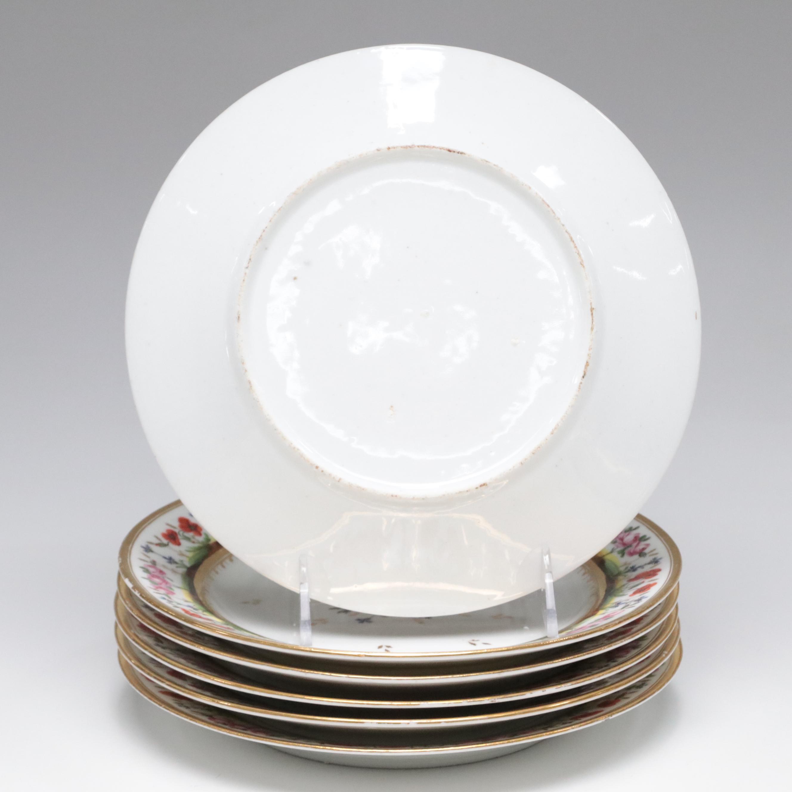 Hand-Painted Floral Porcelain Luncheon Plates and Serving Dishes