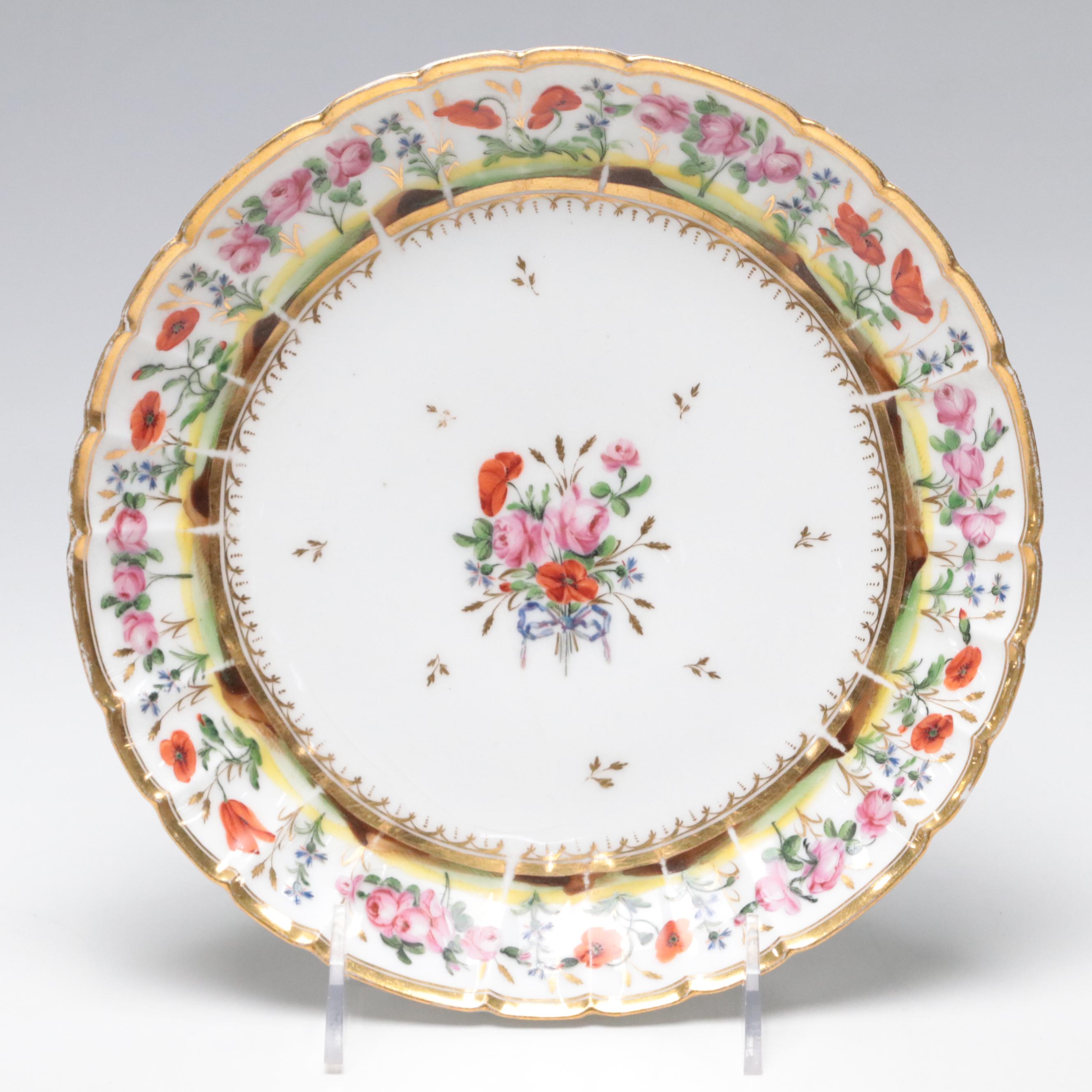 Hand-Painted Floral Porcelain Luncheon Plates and Serving Dishes