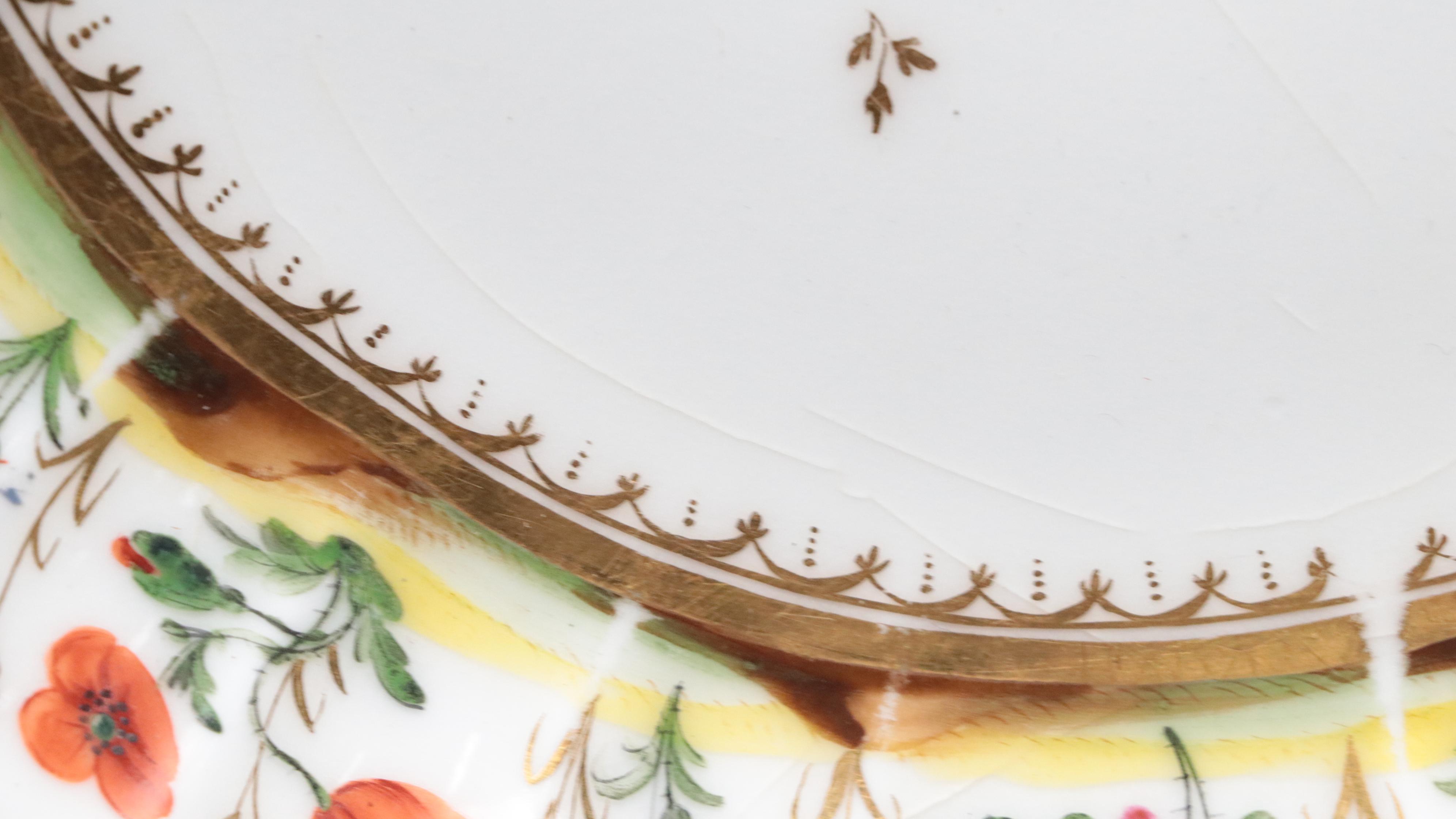 Hand-Painted Floral Porcelain Luncheon Plates and Serving Dishes