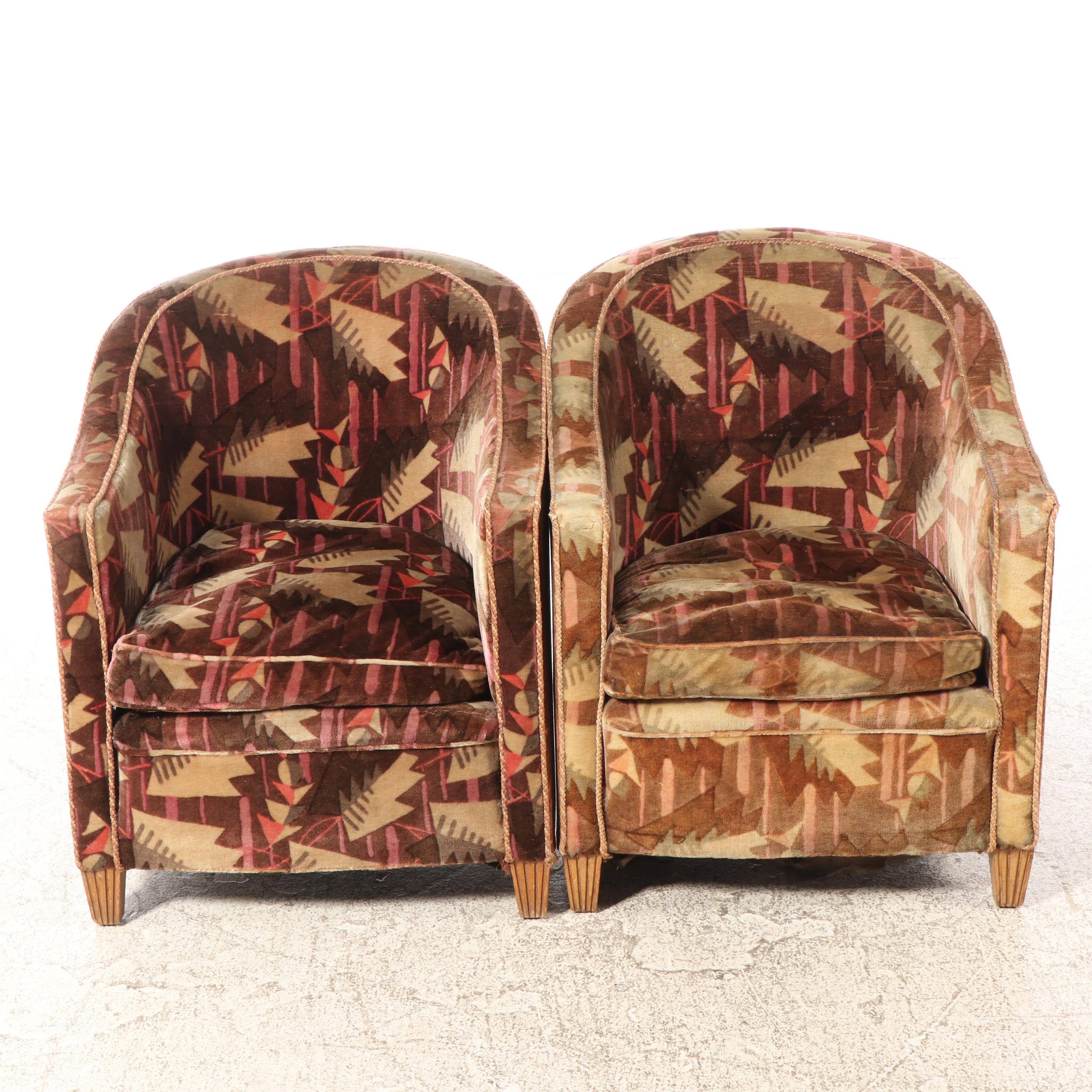 Pair of Art Deco Custom-Upholstered Tub Chairs, Circa 1930