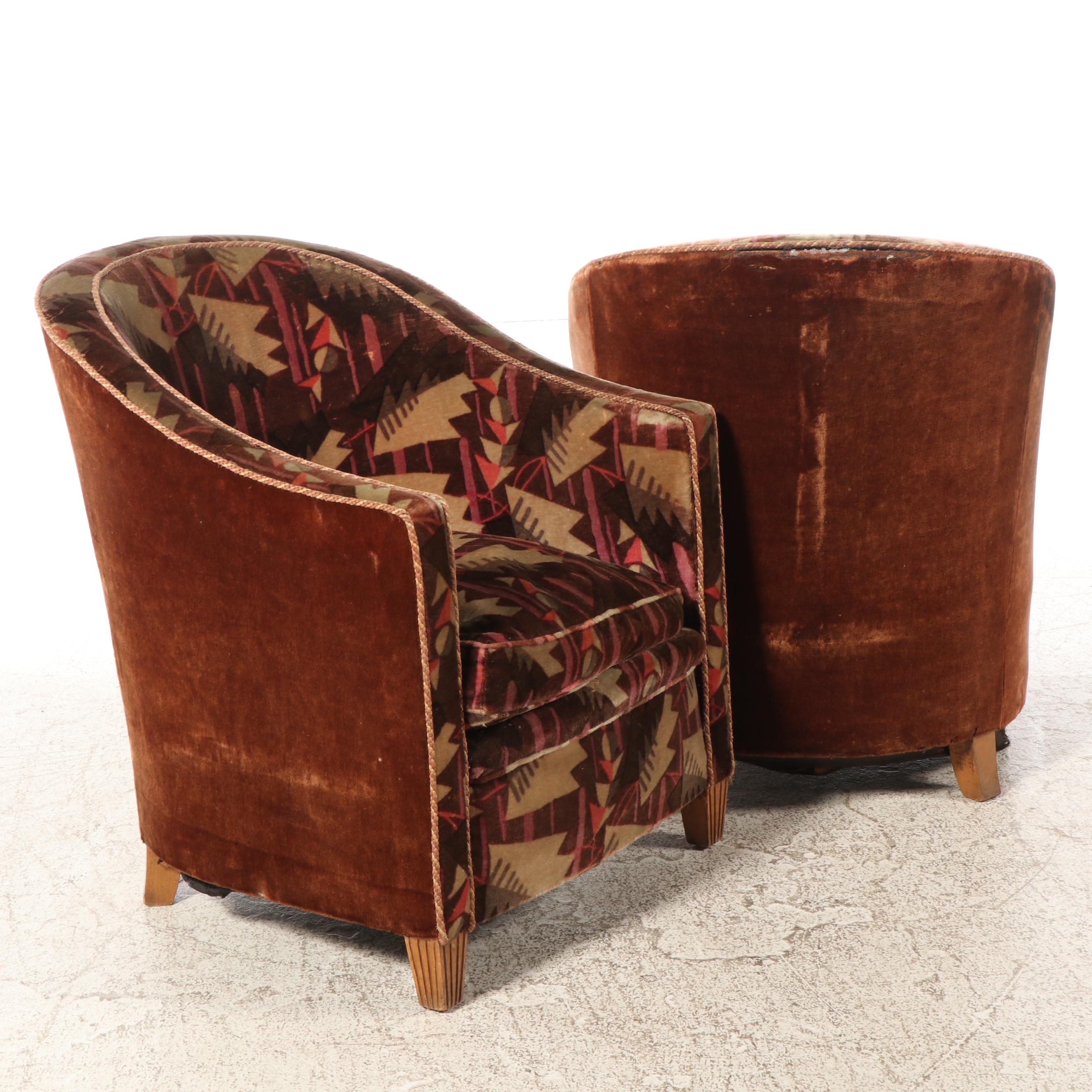Pair of Art Deco Custom-Upholstered Tub Chairs, Circa 1930