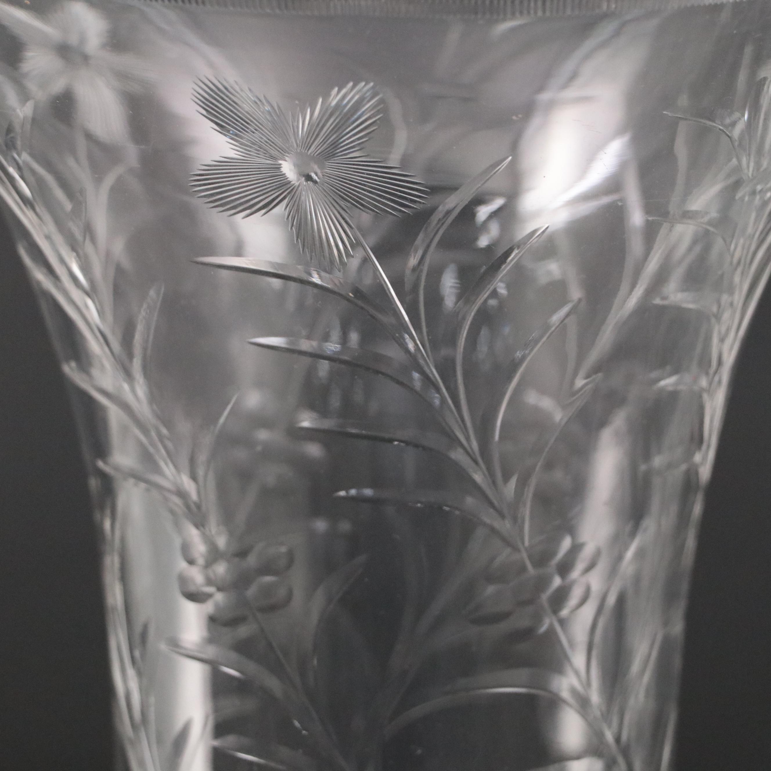 European Floral Pattern Engraved Glass Vases