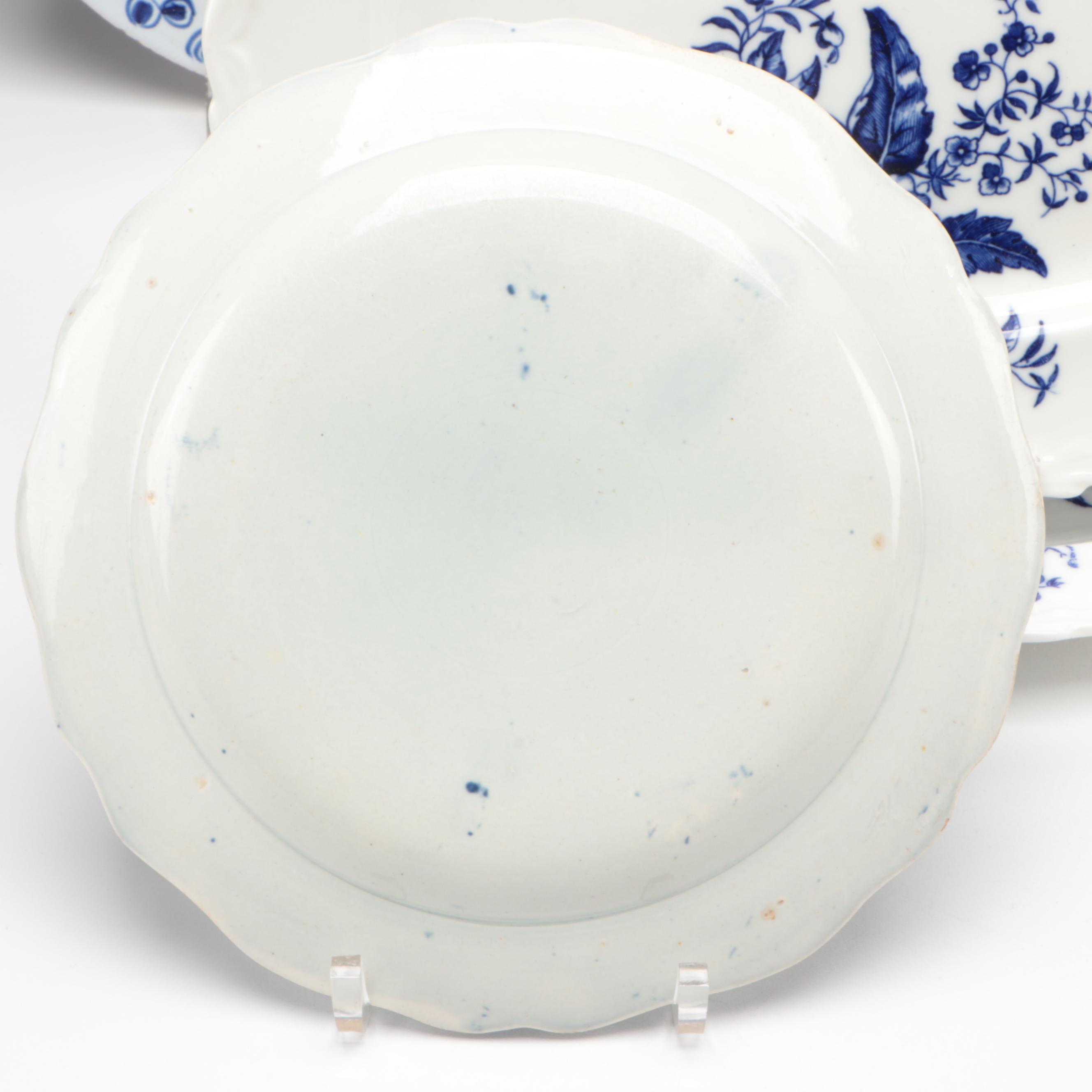 Bow Soft Paste Porcelain Octagonal Plate with Caughley and Other Tableware