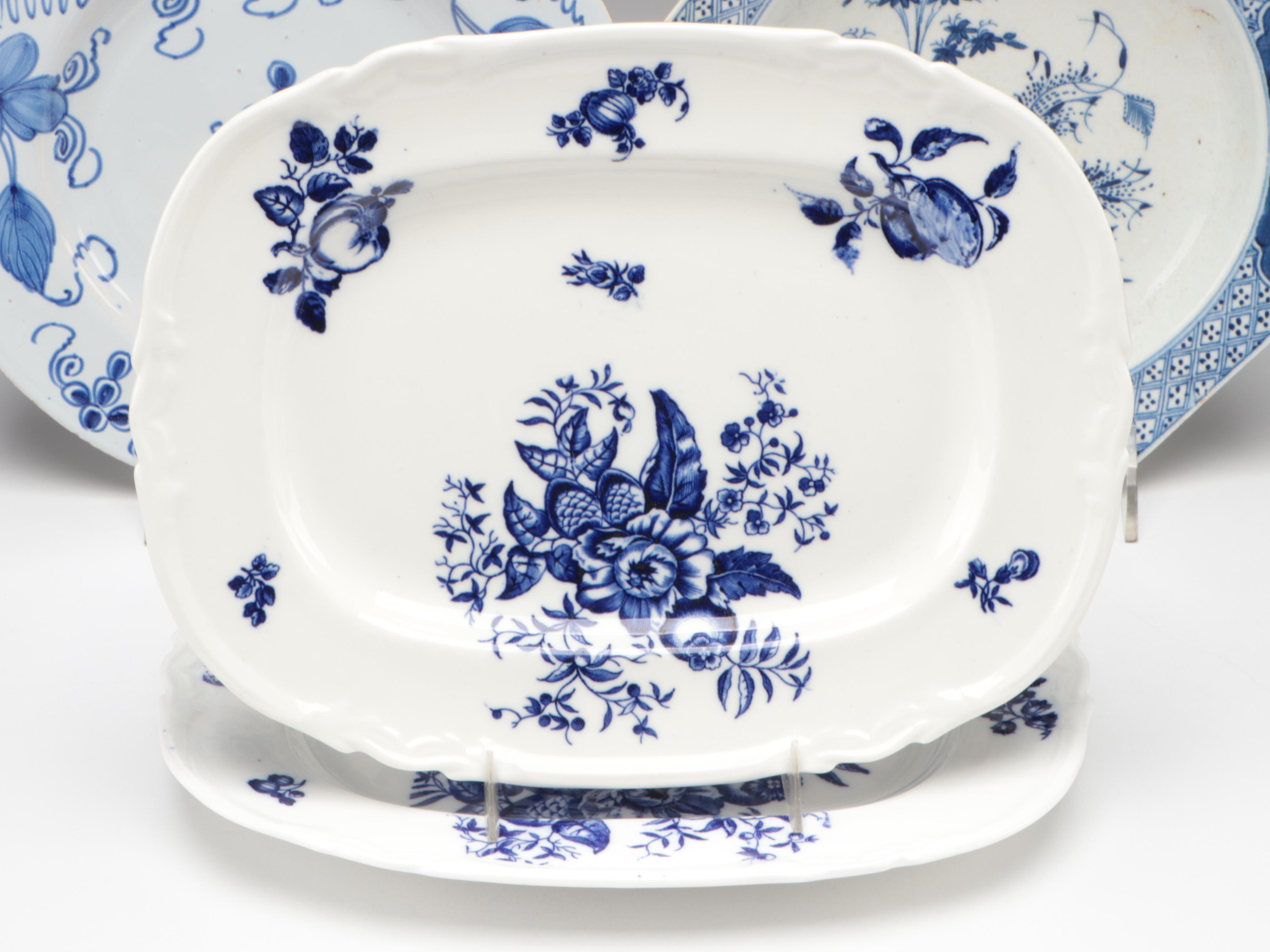 Bow Soft Paste Porcelain Octagonal Plate with Caughley and Other Tableware