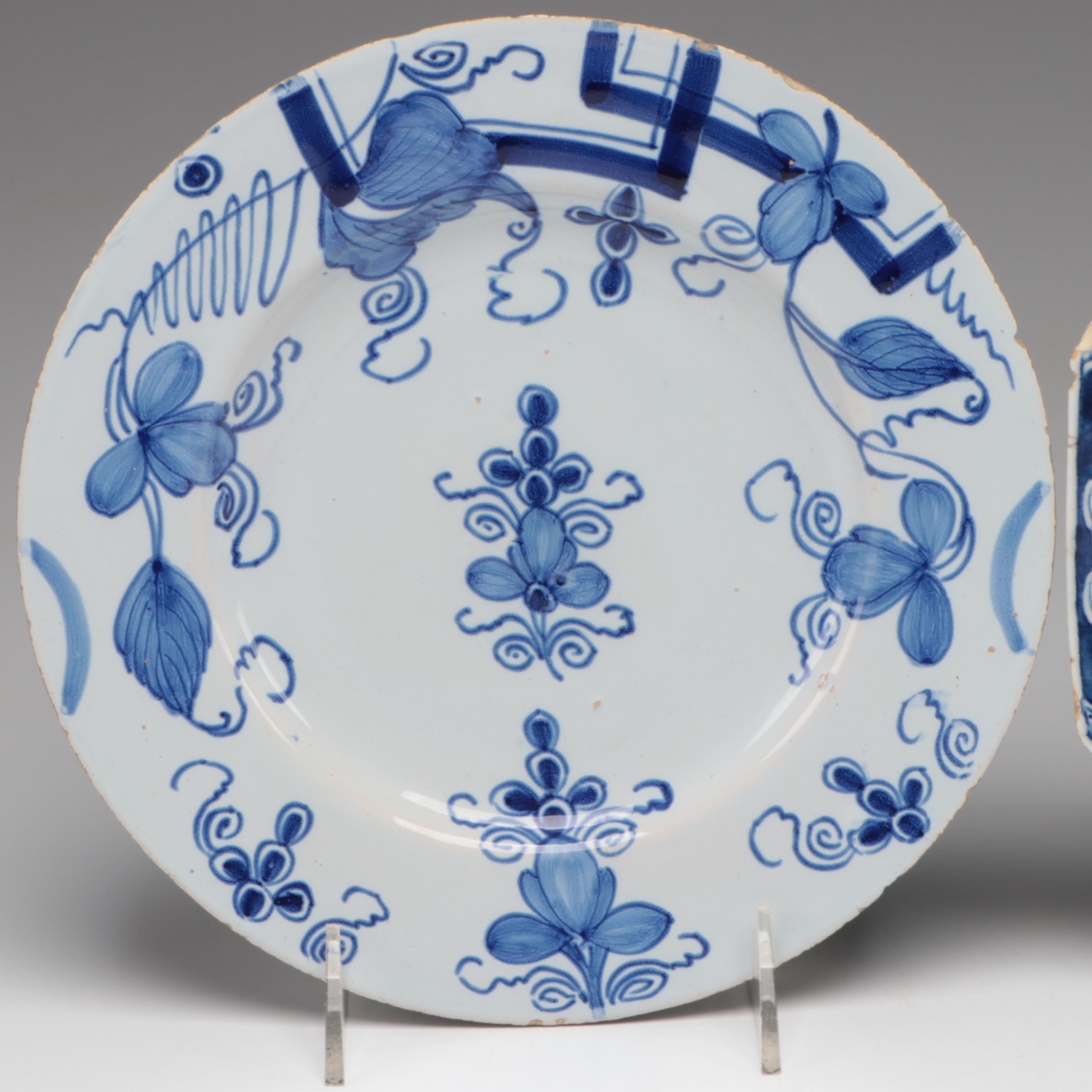 Bow Soft Paste Porcelain Octagonal Plate with Caughley and Other Tableware