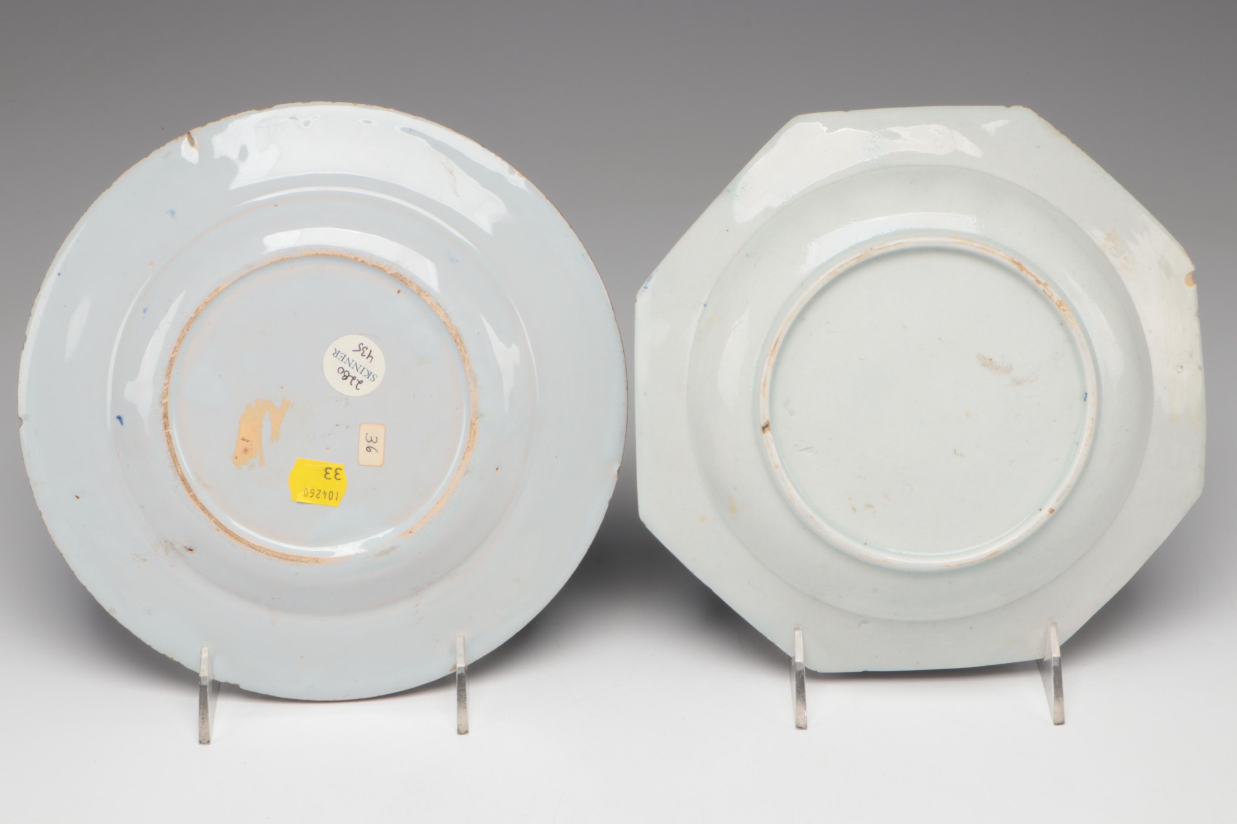 Bow Soft Paste Porcelain Octagonal Plate with Caughley and Other Tableware