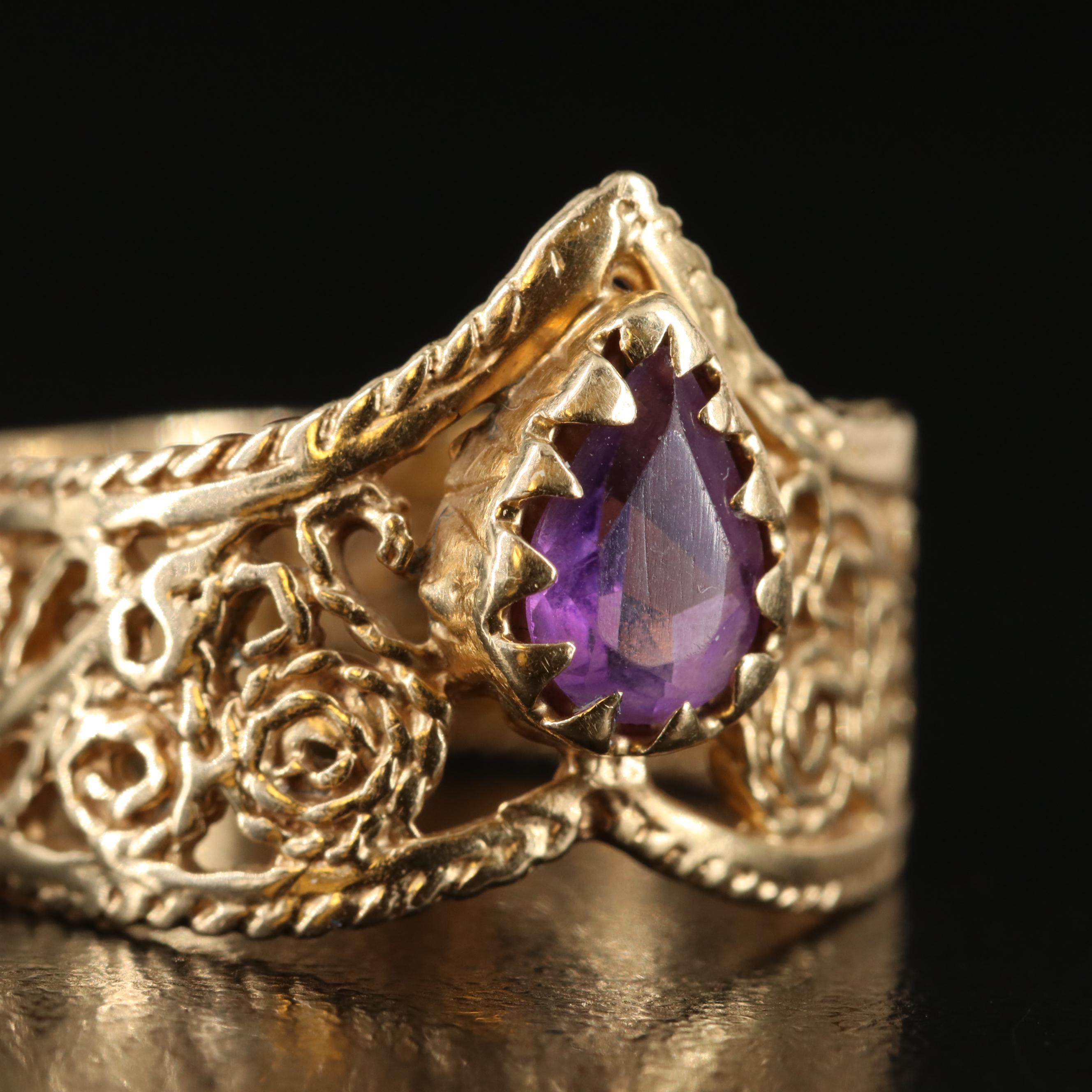 14K Amethyst Filigree Inlay Ring