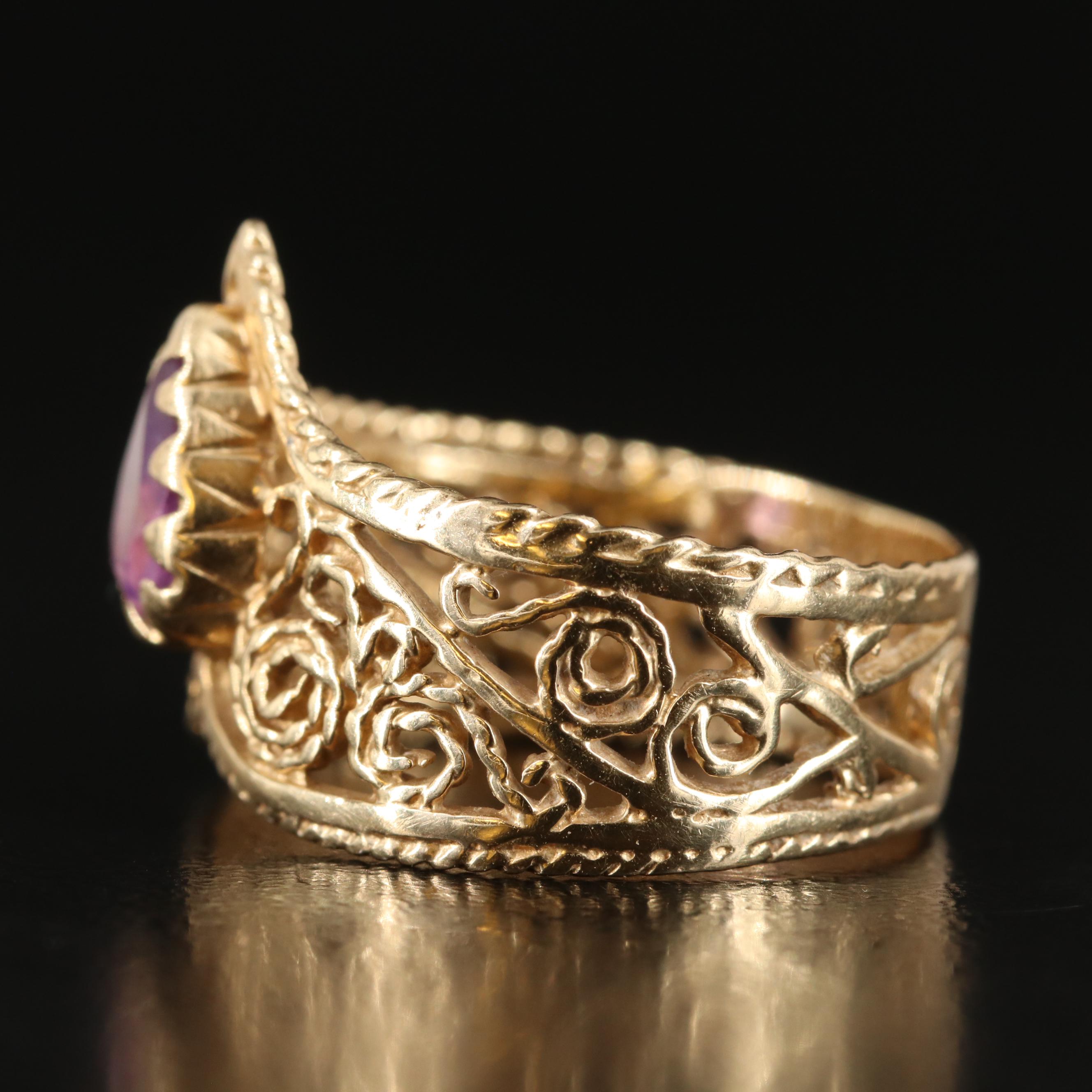14K Amethyst Filigree Inlay Ring