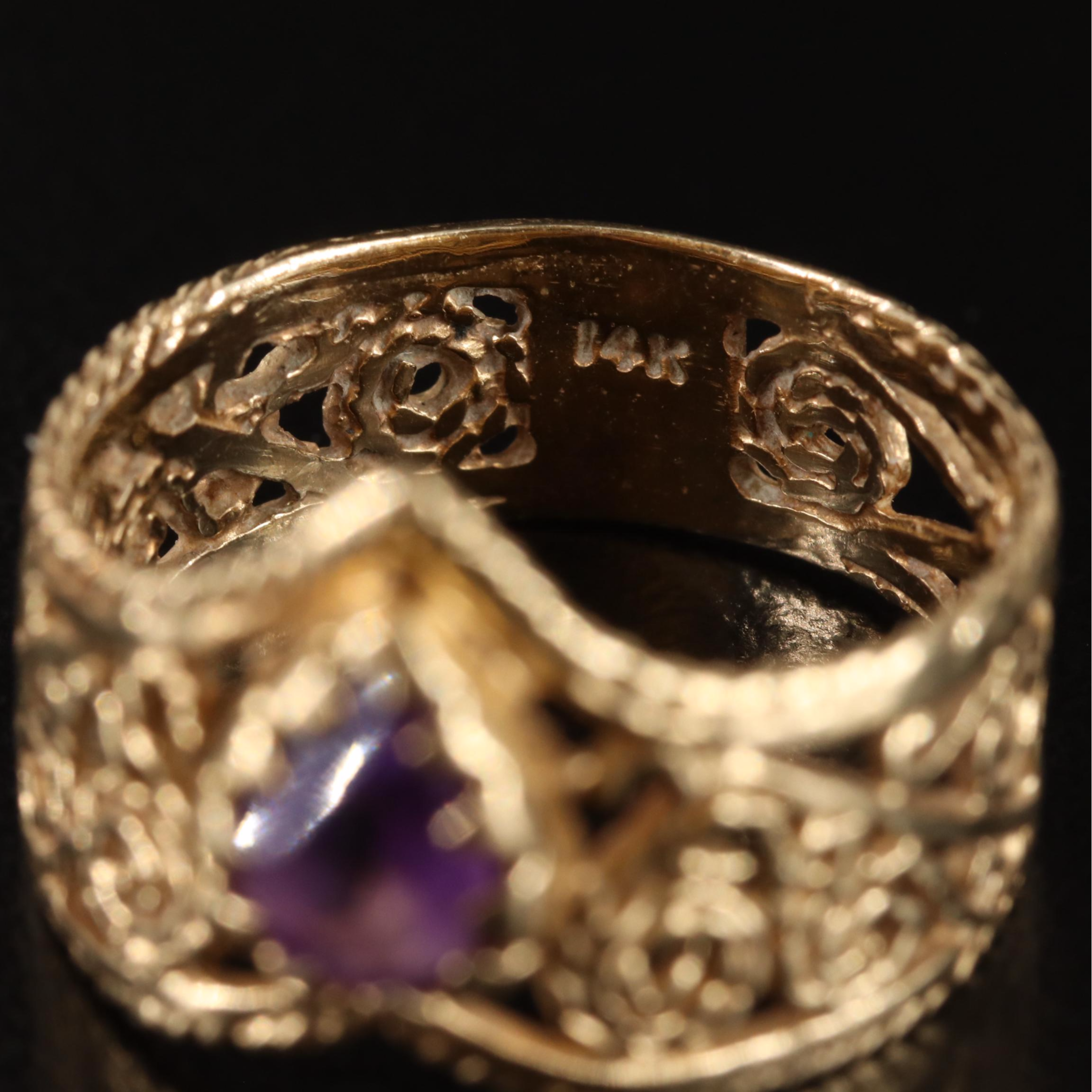 14K Amethyst Filigree Inlay Ring