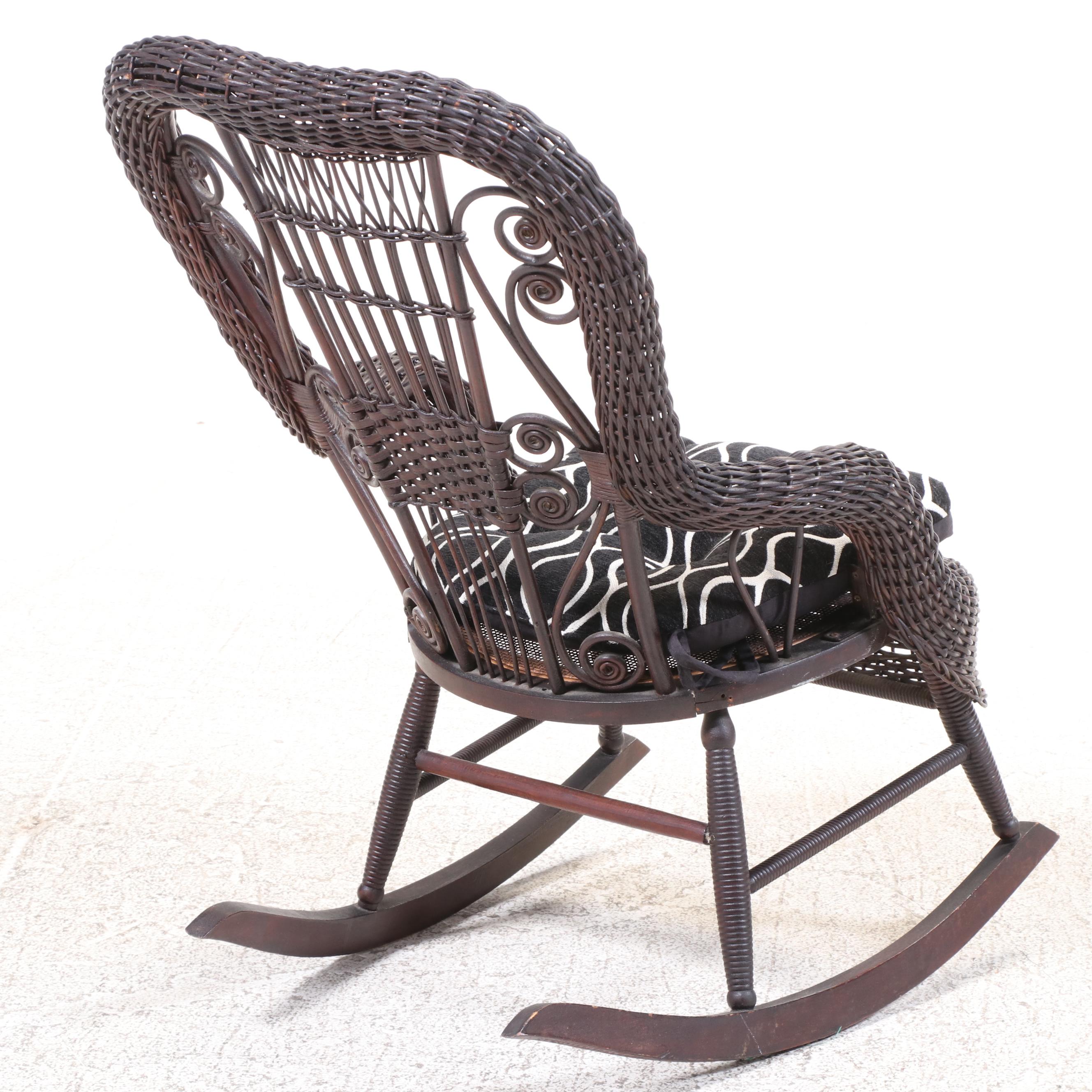Late Victorian Wicker, Hardwood, and Caned Rocker, Late 19th/Early 20th Century