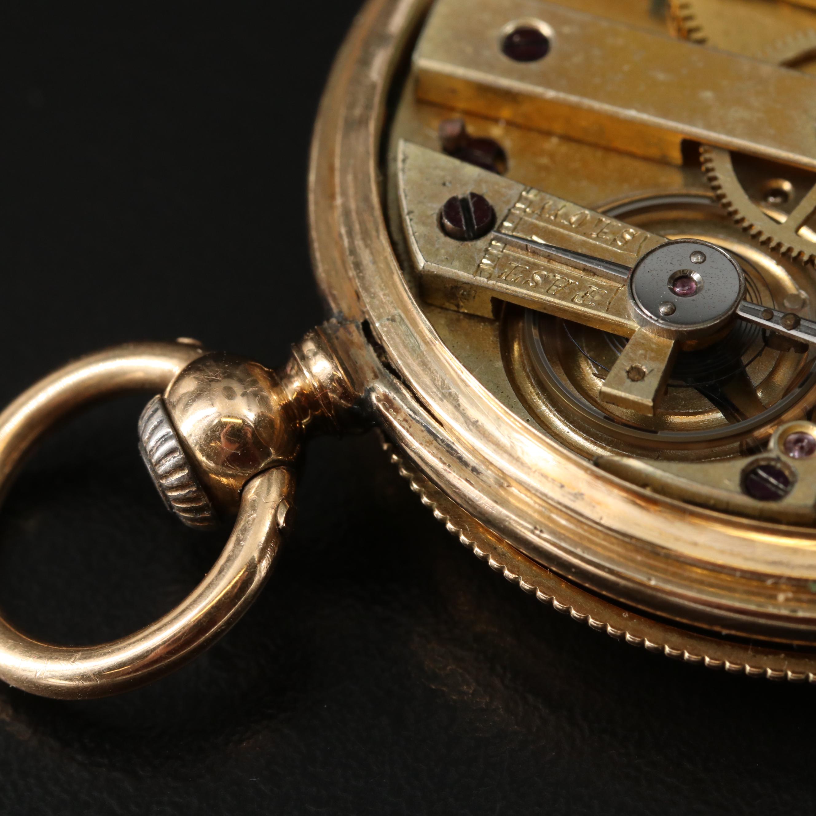 Antique 14K J.M. Sandol Blue and Black Enamel Hunting Case Pocket Watch