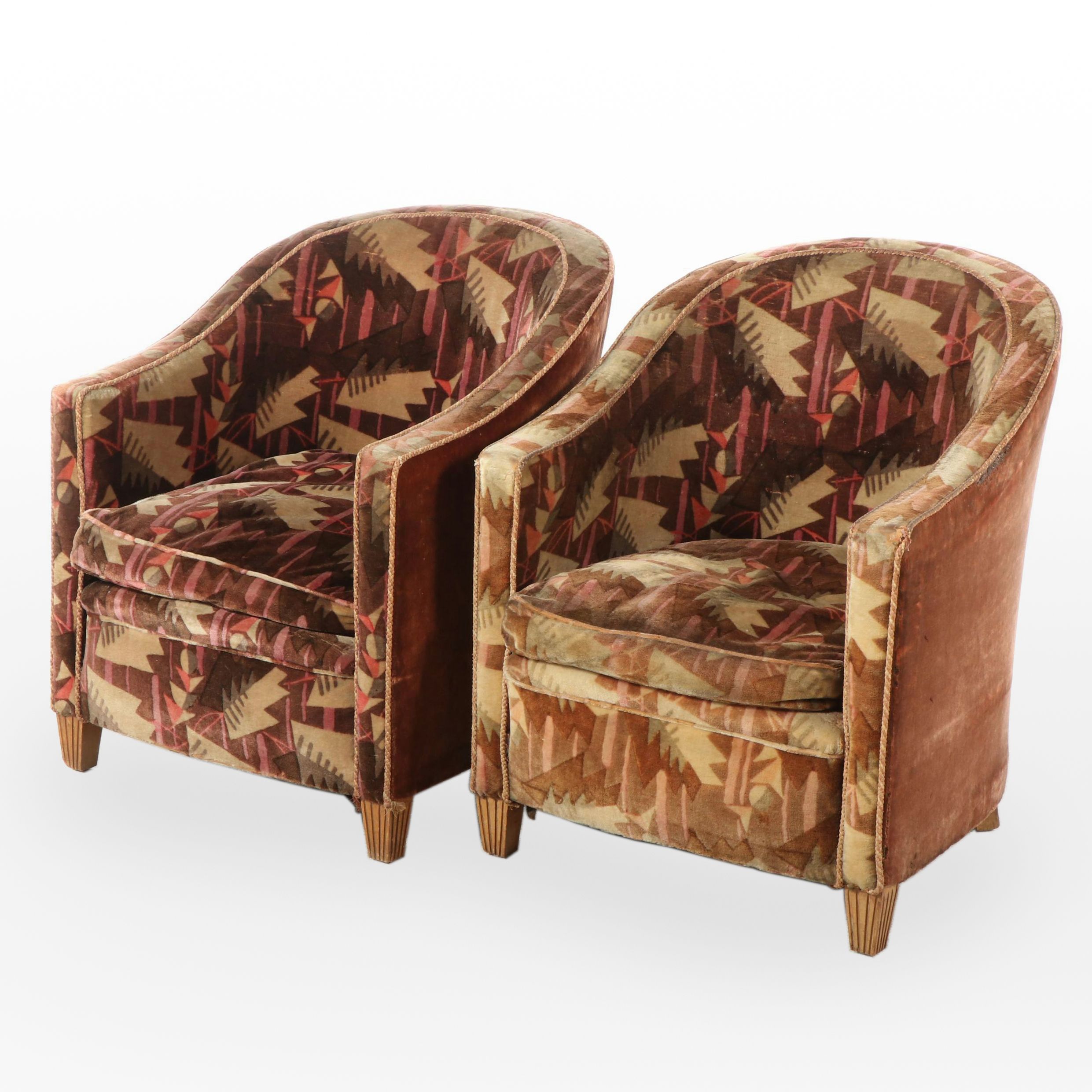 Pair of Art Deco Custom-Upholstered Tub Chairs, Circa 1930