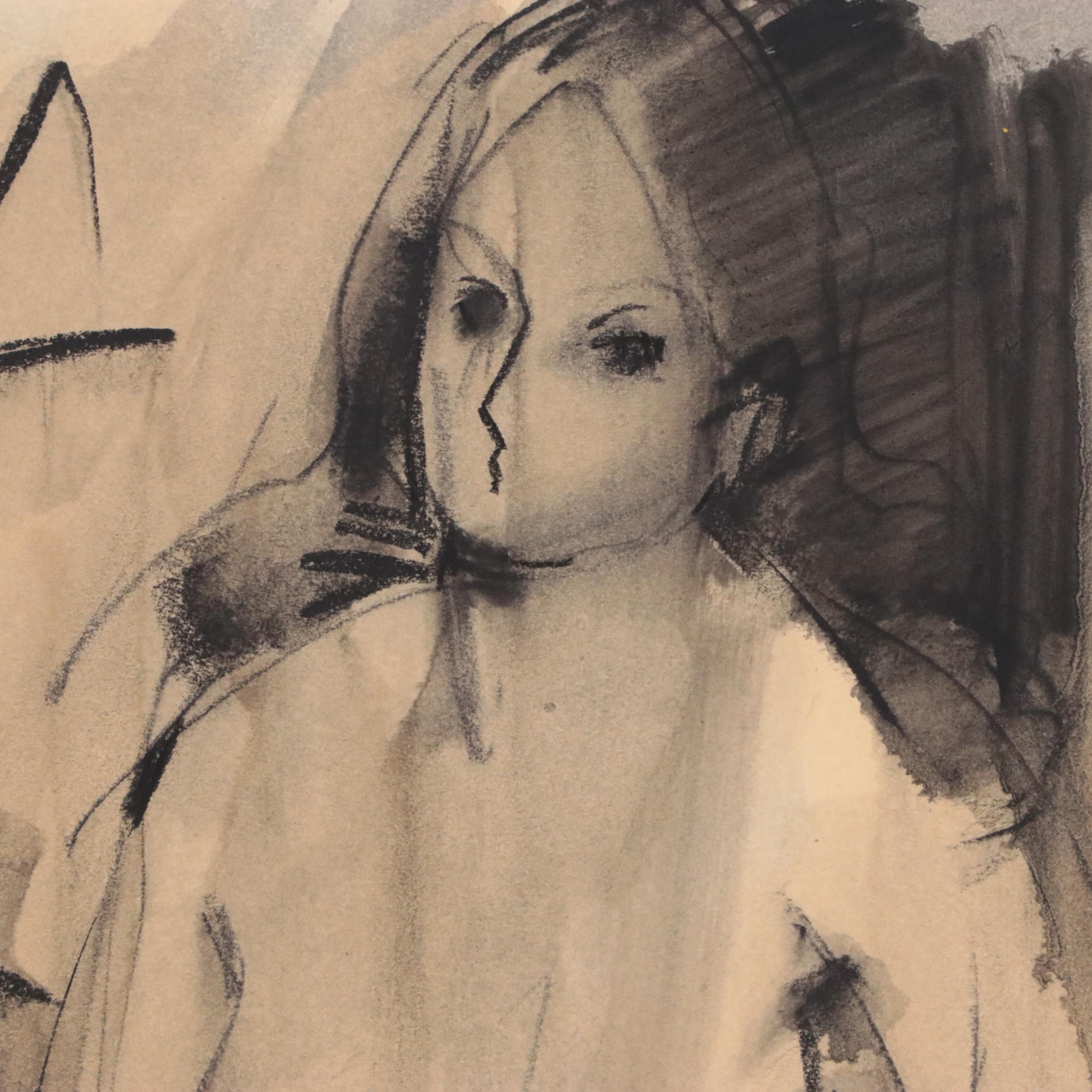 Jack Meanwell Abstract Mixed Media Painting of Nude Figure, Late 20th Century