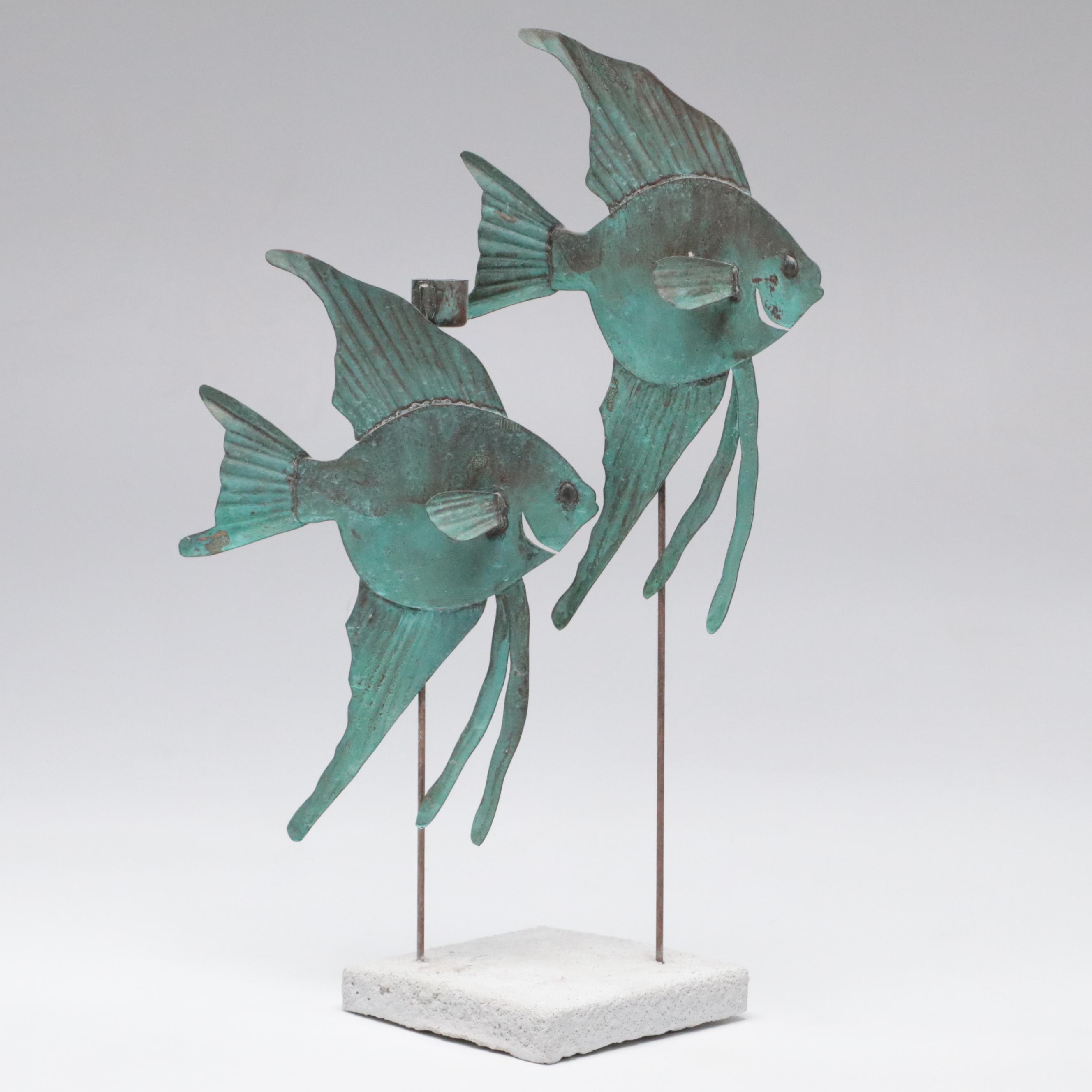 Welded Metal Fish Candle Holders, Coral Arrangement, Shell & Coral Specimens