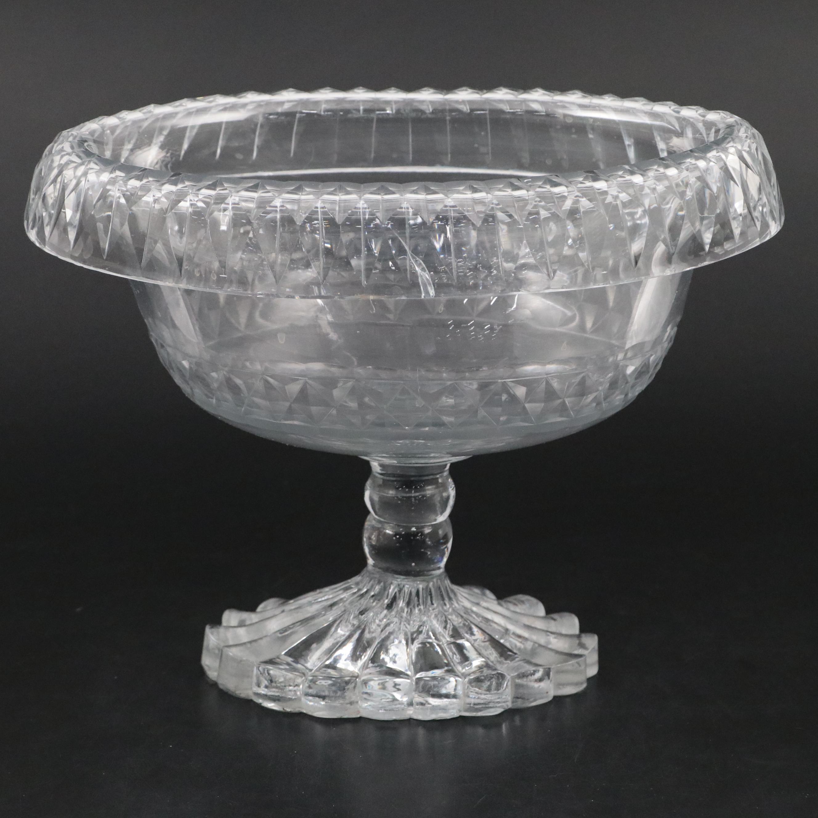 Georgian Irish Cut Glass Navette Shape Foldover Bowl, circa 1800