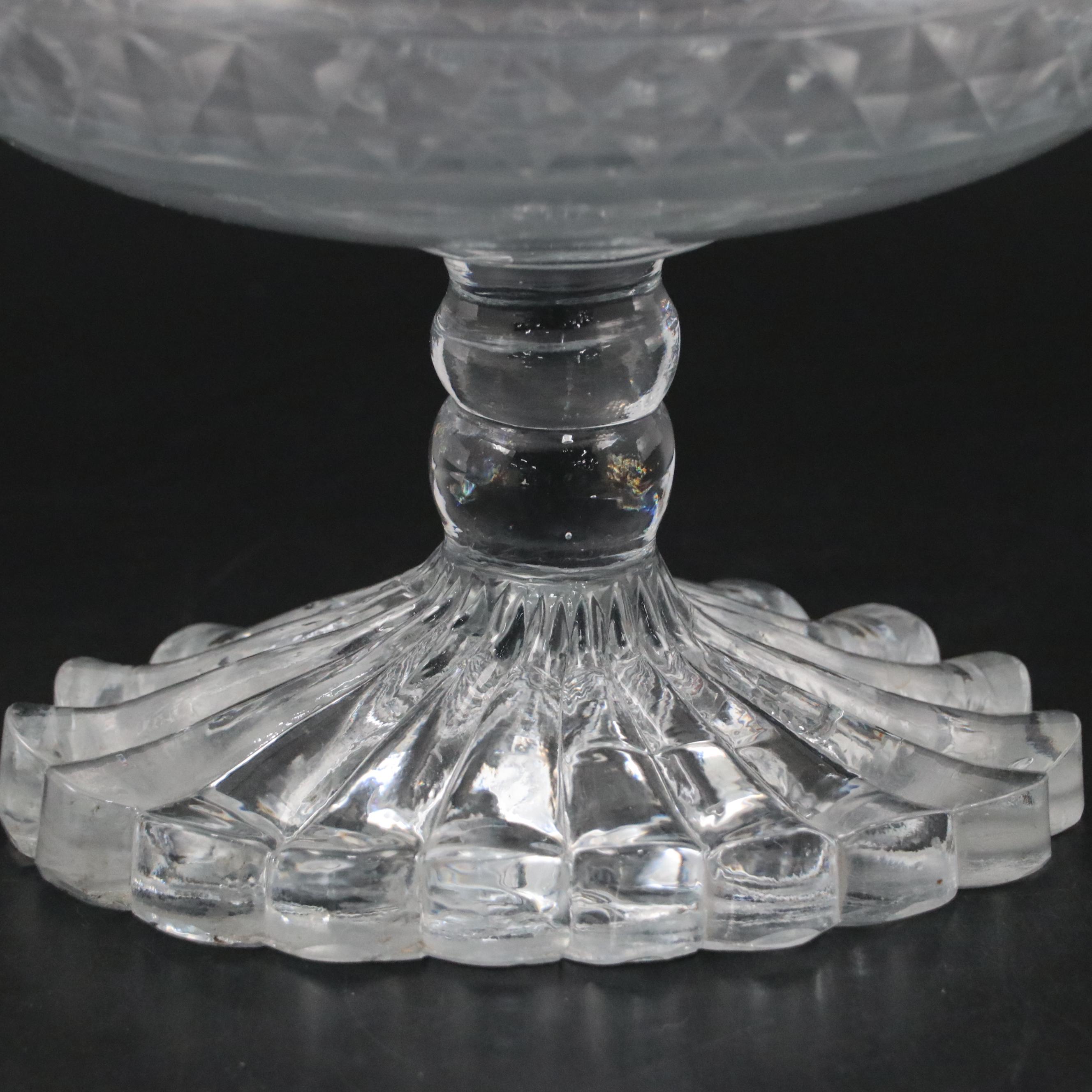 Georgian Irish Cut Glass Navette Shape Foldover Bowl, circa 1800