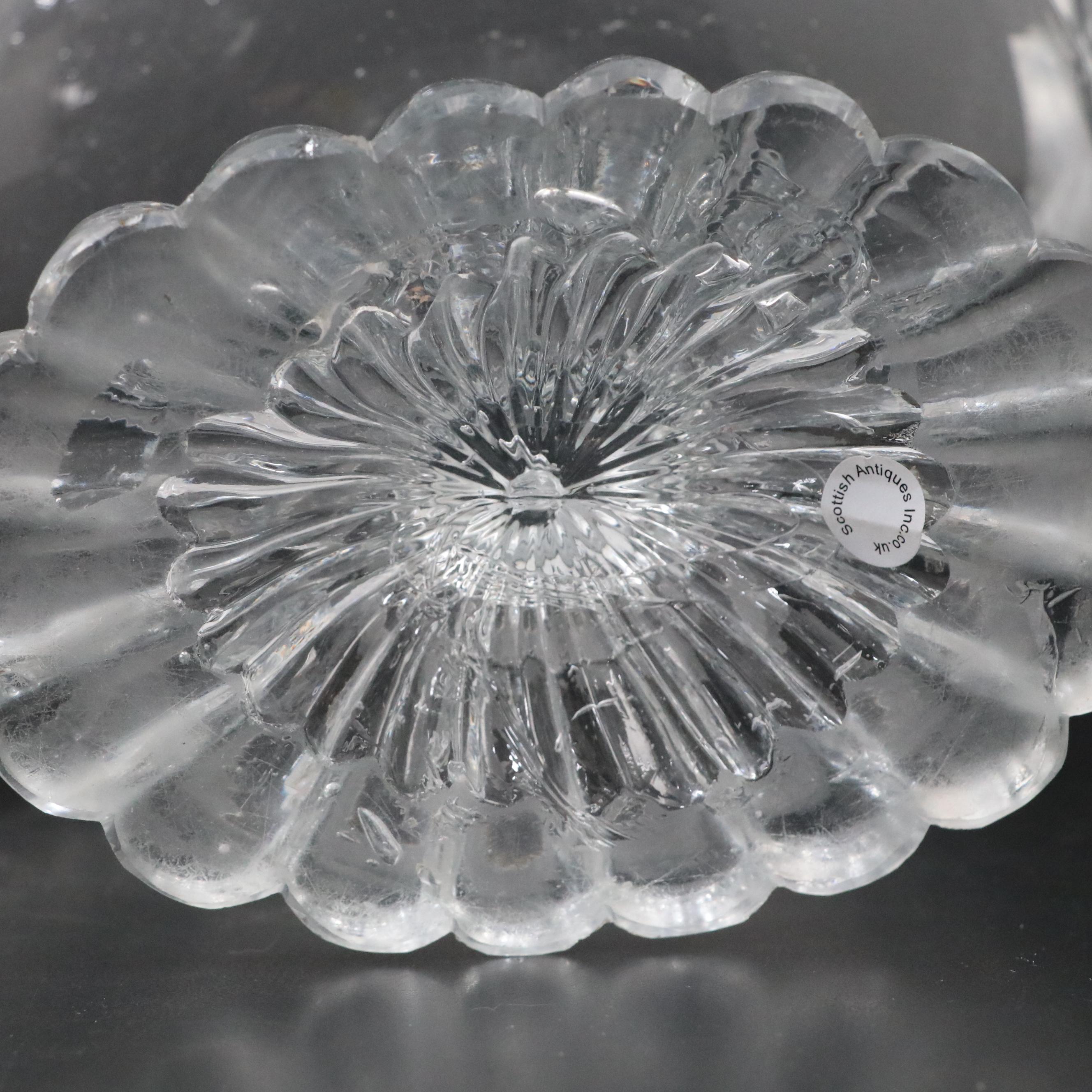 Georgian Irish Cut Glass Navette Shape Foldover Bowl, circa 1800