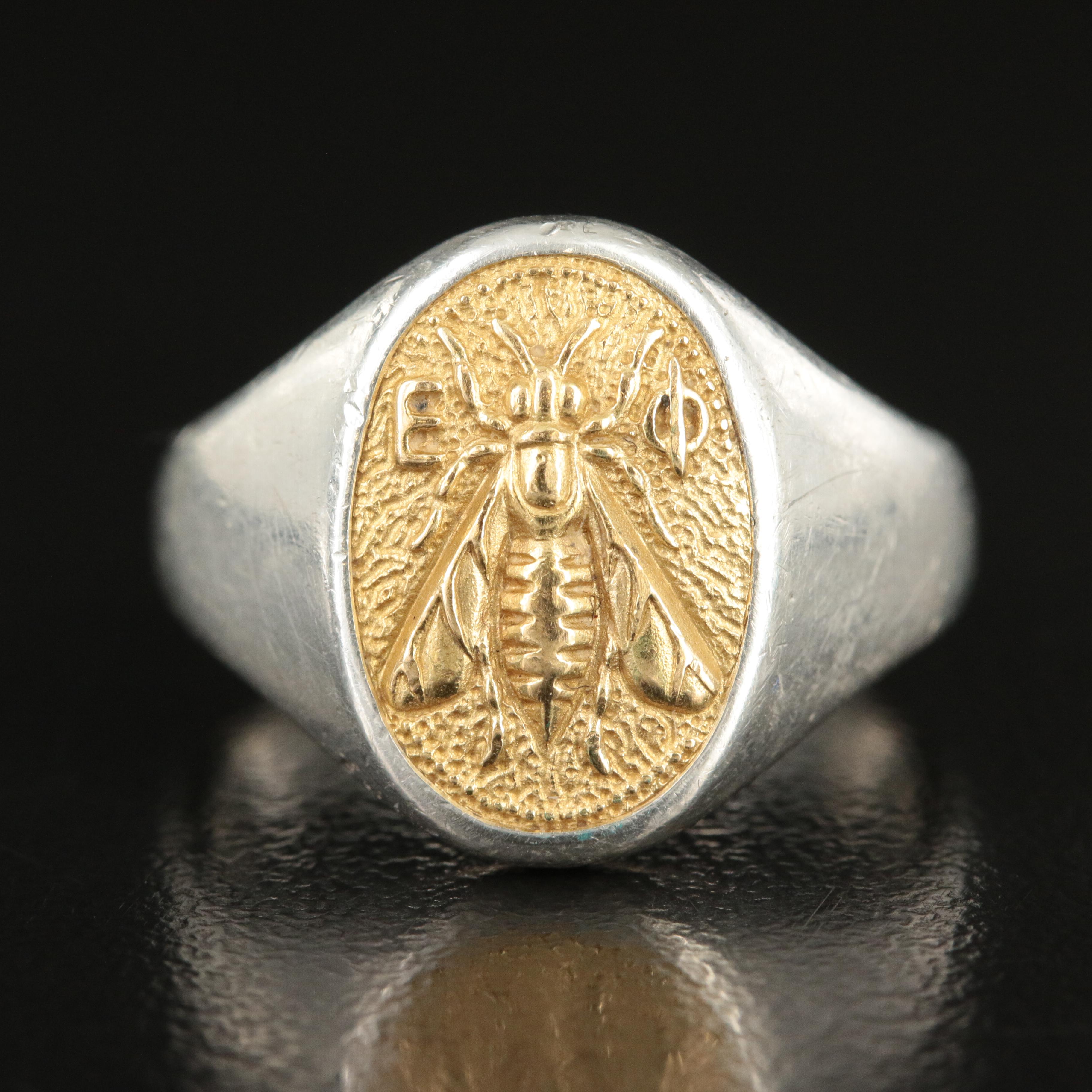 David Yurman "Petrvs" Sterling and 18K Bee Signet Ring