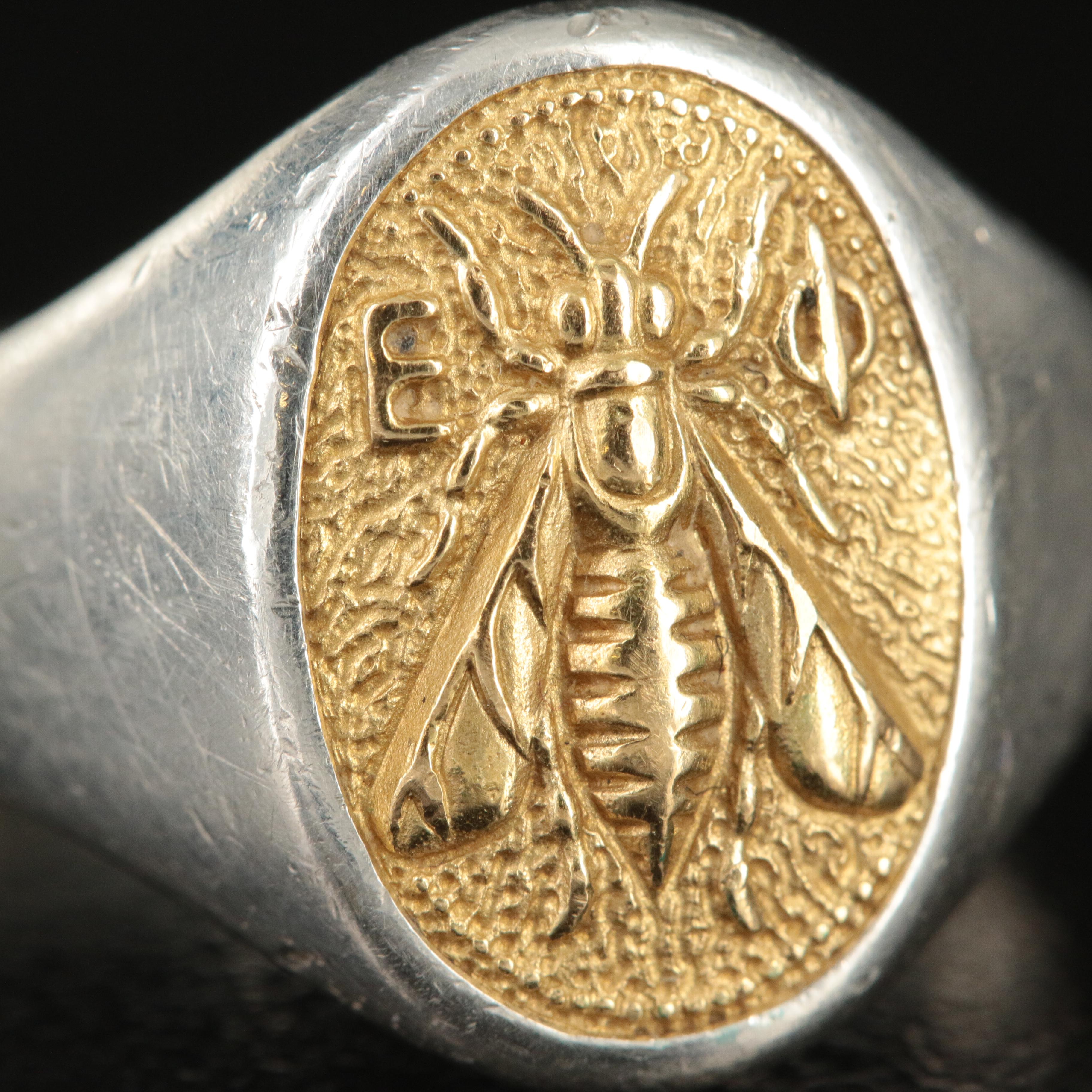 David Yurman "Petrvs" Sterling and 18K Bee Signet Ring