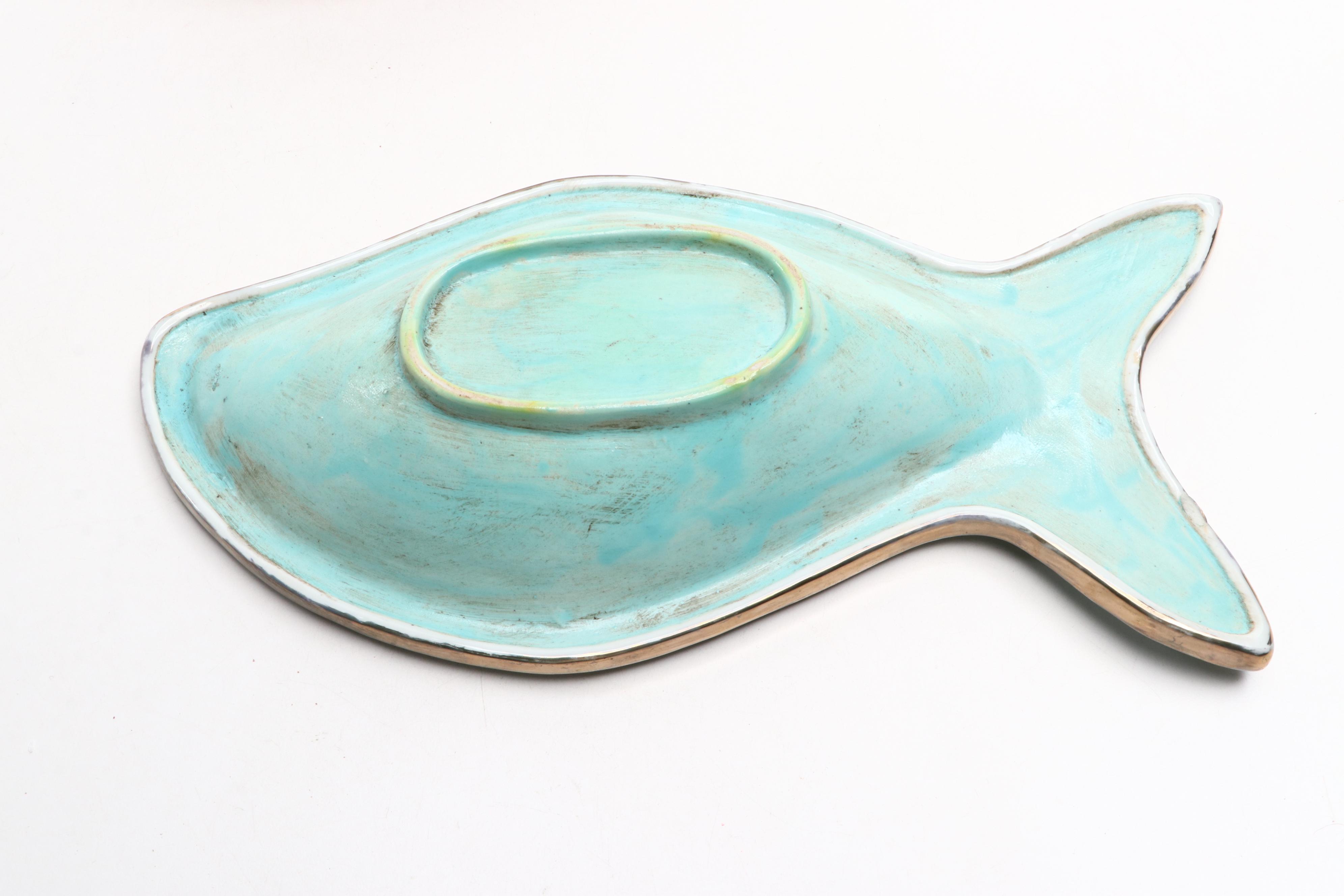 Chinese Porcelain Fish Shaped Covered Dish with Jadeite Ring Handles and Bowl